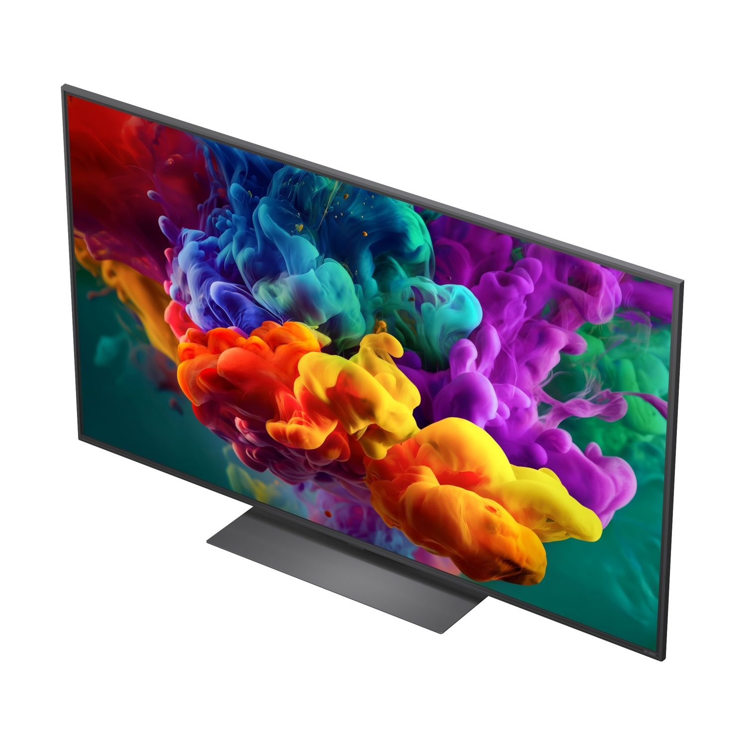 Un televisore moderno con arte di fumo astratto e colorato.