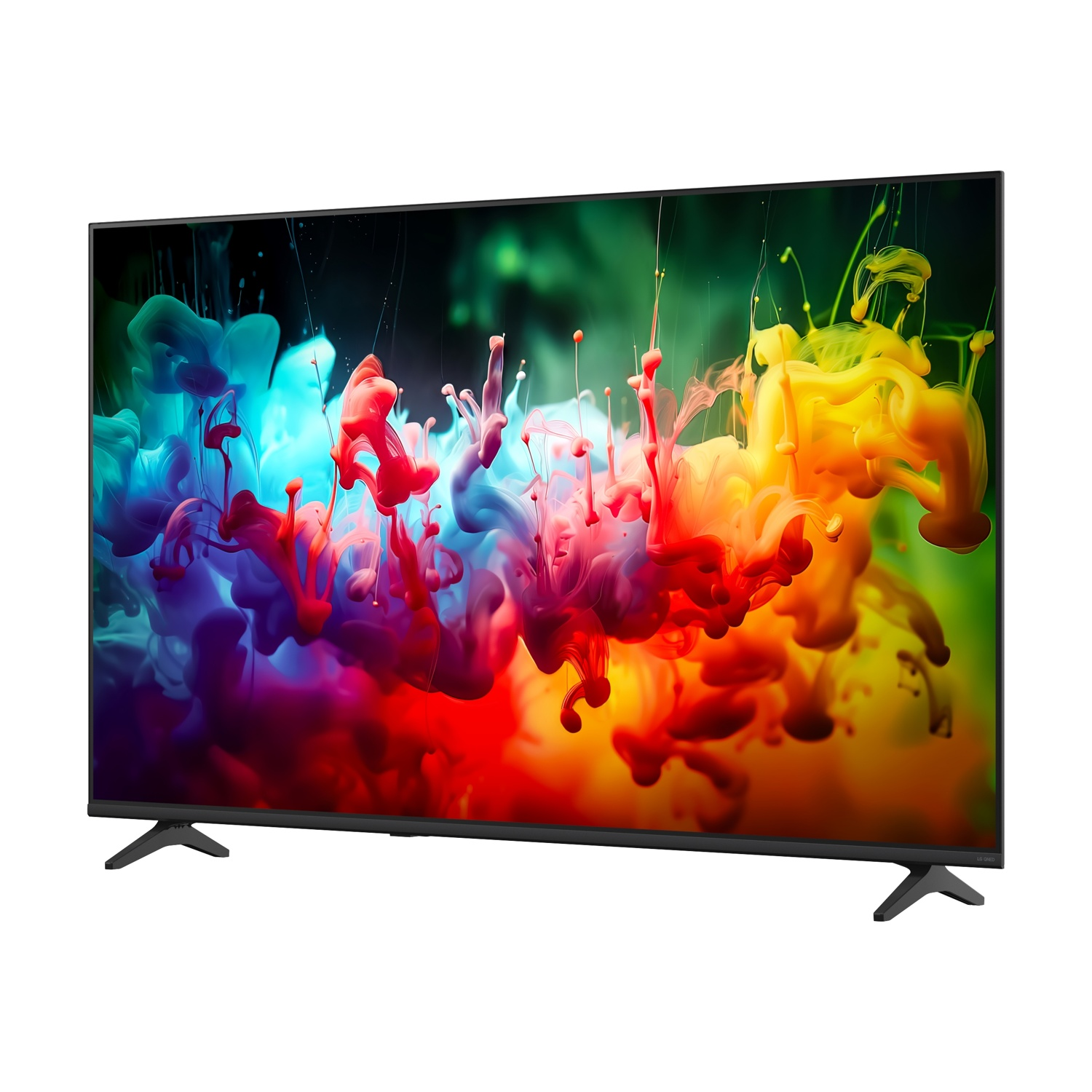 Un televisore moderno con uno schermo a schizzi di inchiostro colorati.