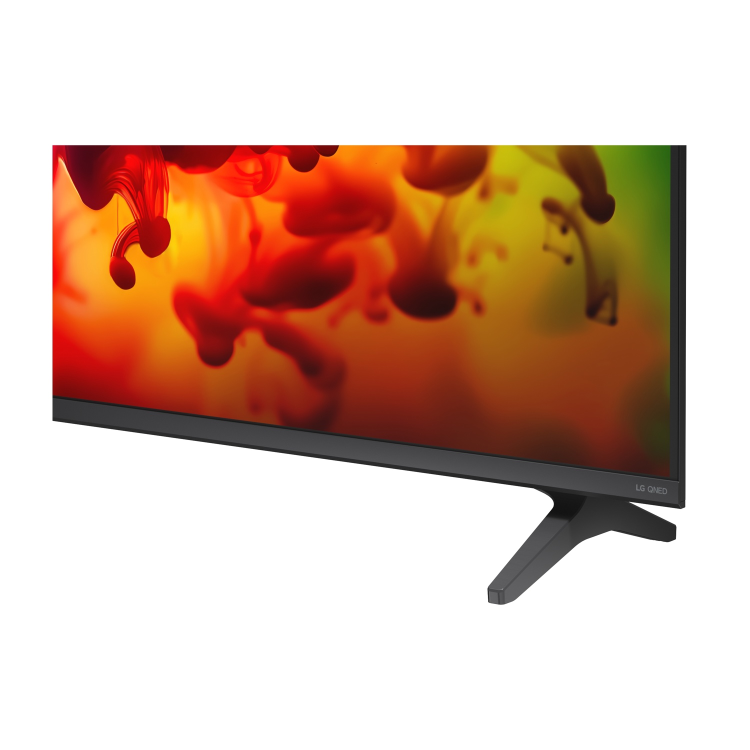Una TV LG QNED con uno sfondo colorato dai colori vorticosi.