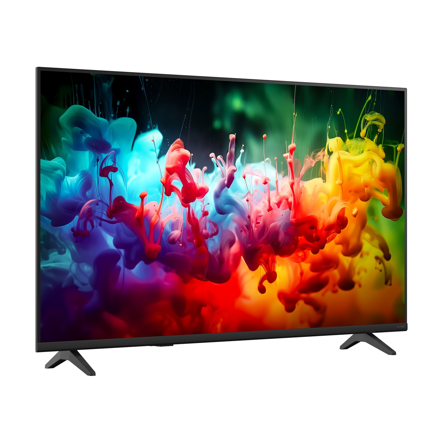 Un televisore mostra un motivo di fumo colorato in rosso, arancione, blu e verde.