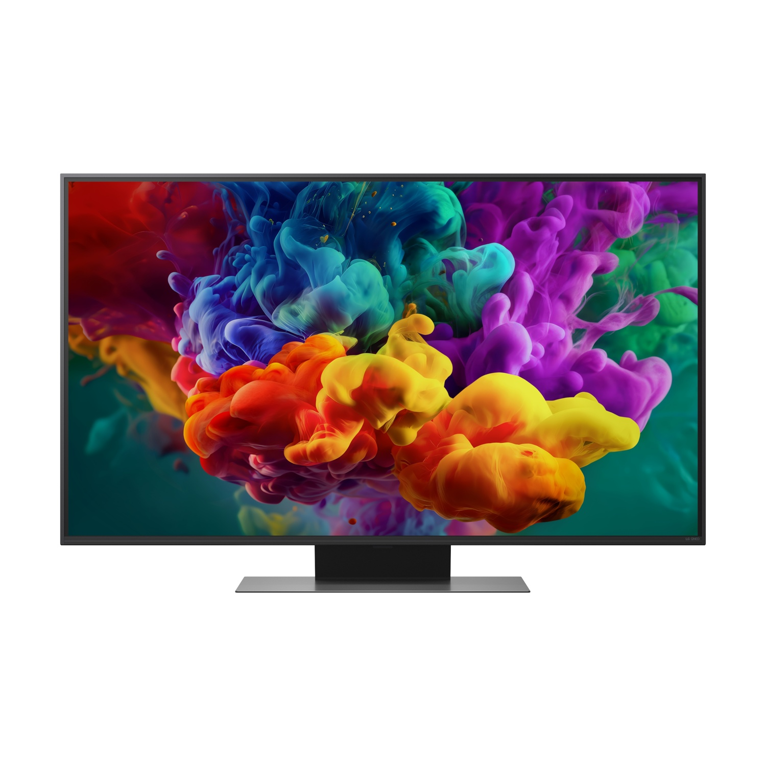 Una TV moderna con un vivace screensaver a nuvola d'inchiostro.