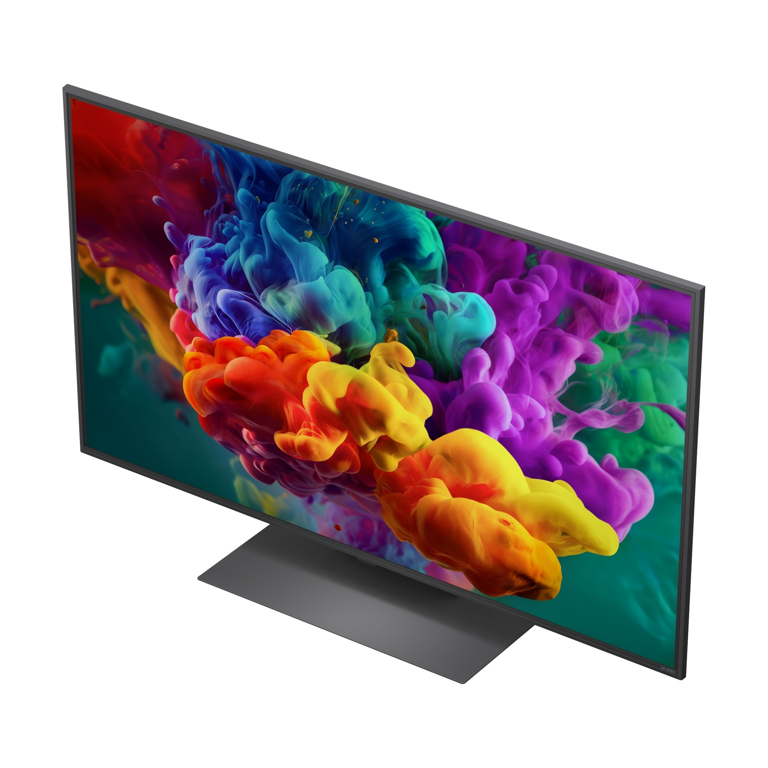 Una TV moderna con un'immagine astratta e colorata sullo schermo.