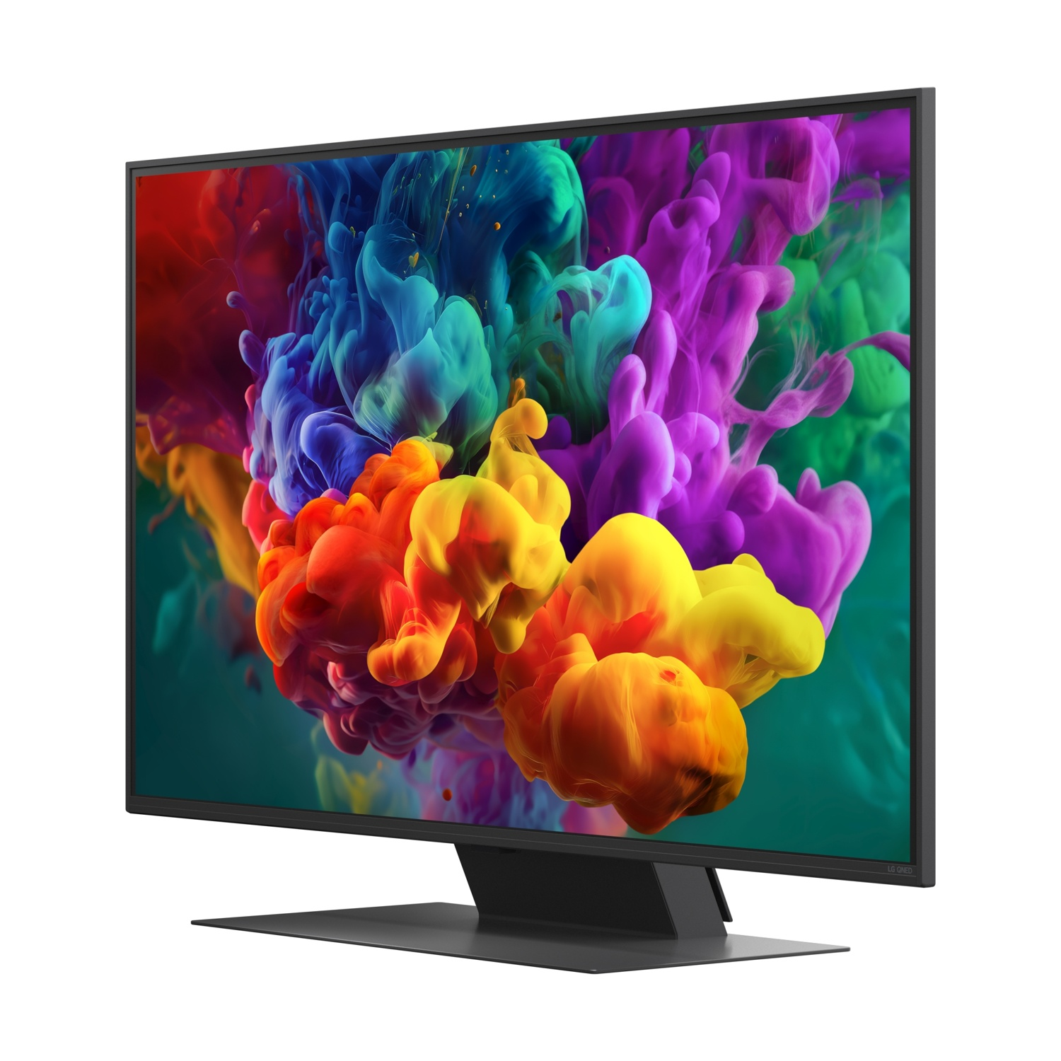 Un televisore moderno con un colorato design artistico di fumo.