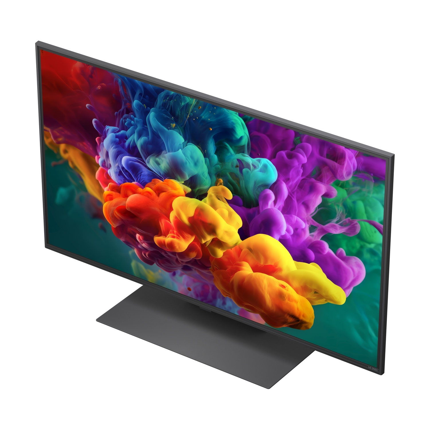 Un televisore moderno con un design di fumo colorato sullo schermo.