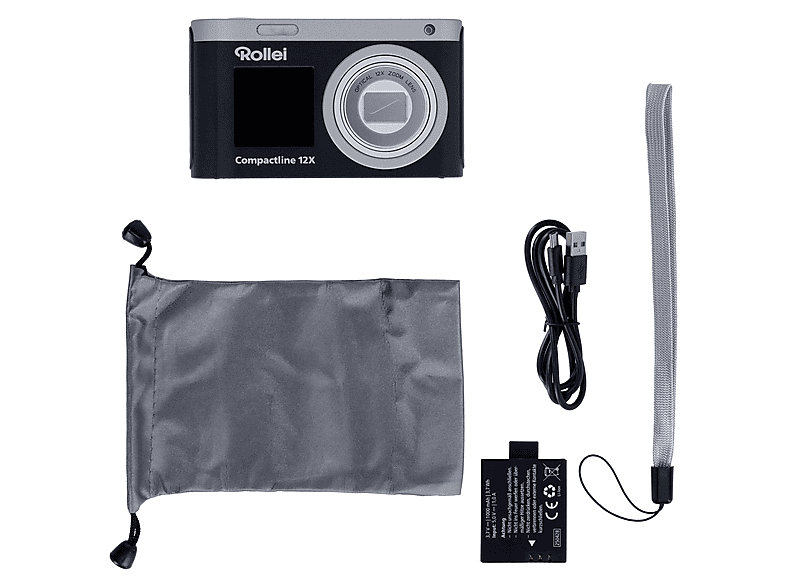 ROLLEI Compactline 12X Kompakte Digitalkamera Black / Silver, 12x opt. Zoom, 2.88" IPS LCD Rück-Display; 1.54" Front-Display