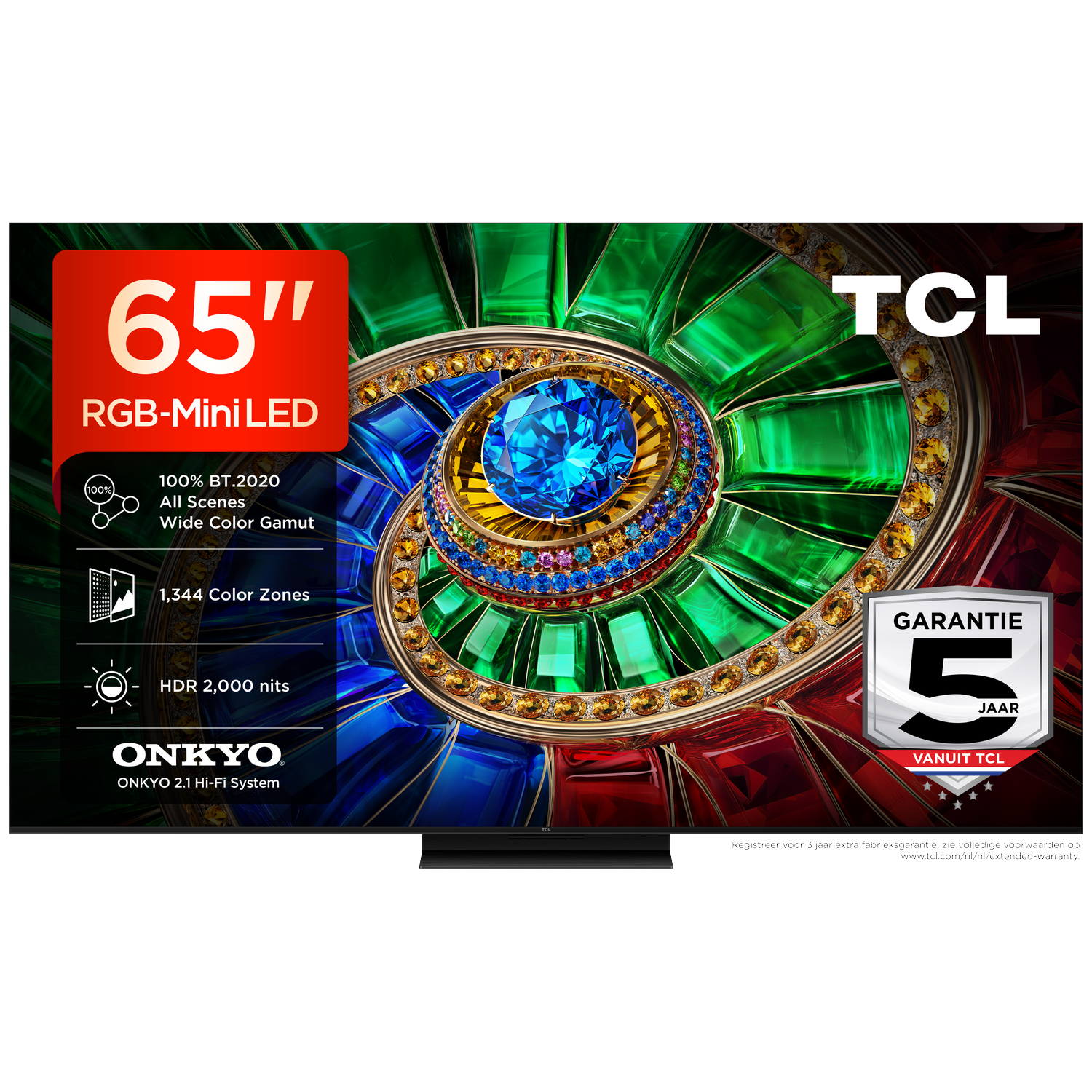 TCL 65" RGB-Mini LED TV with 1344 Color Zones, HDR 2000 Nits, Onkyo Sound.