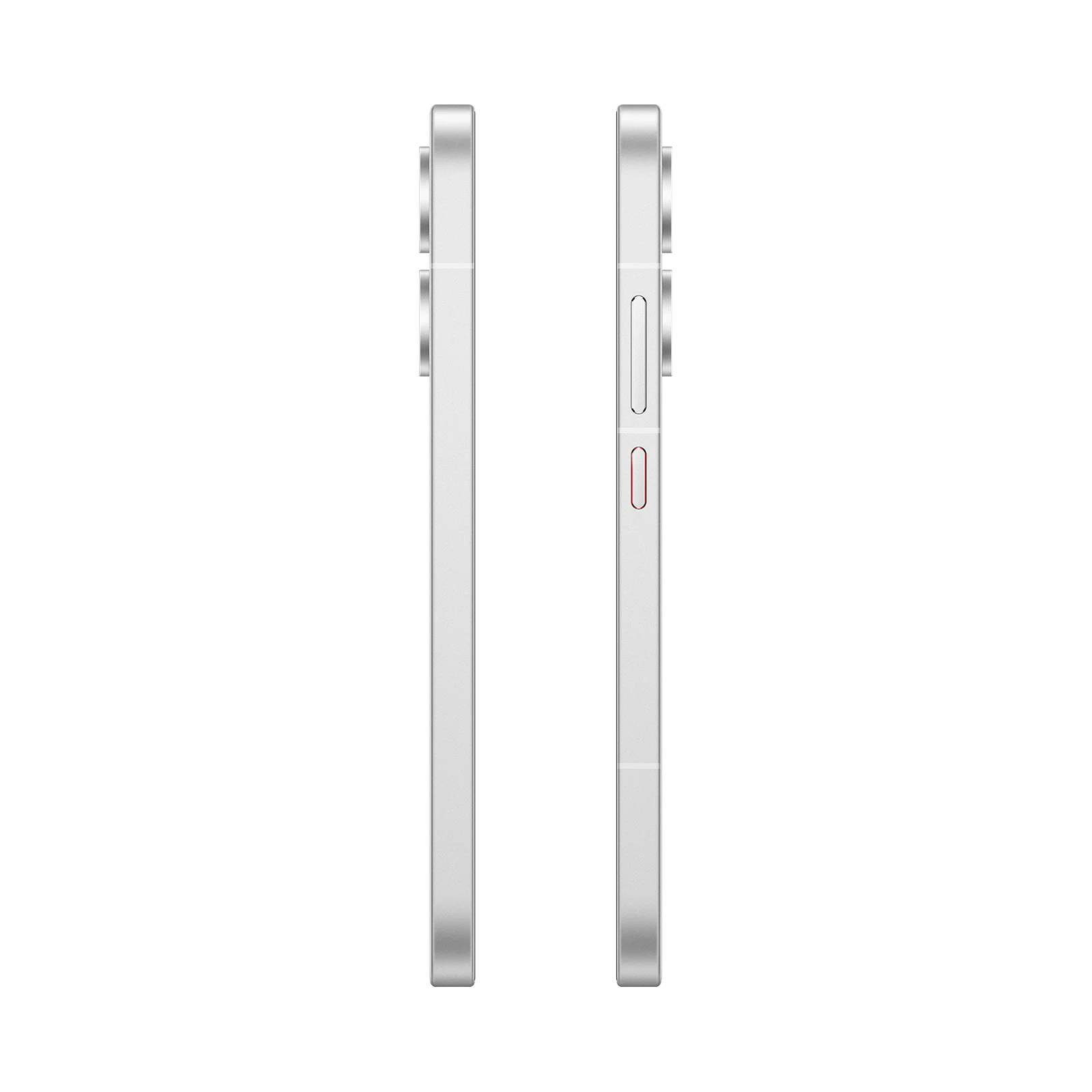 Dos teléfonos inteligentes blancos uno al lado del otro sobre fondo negro.