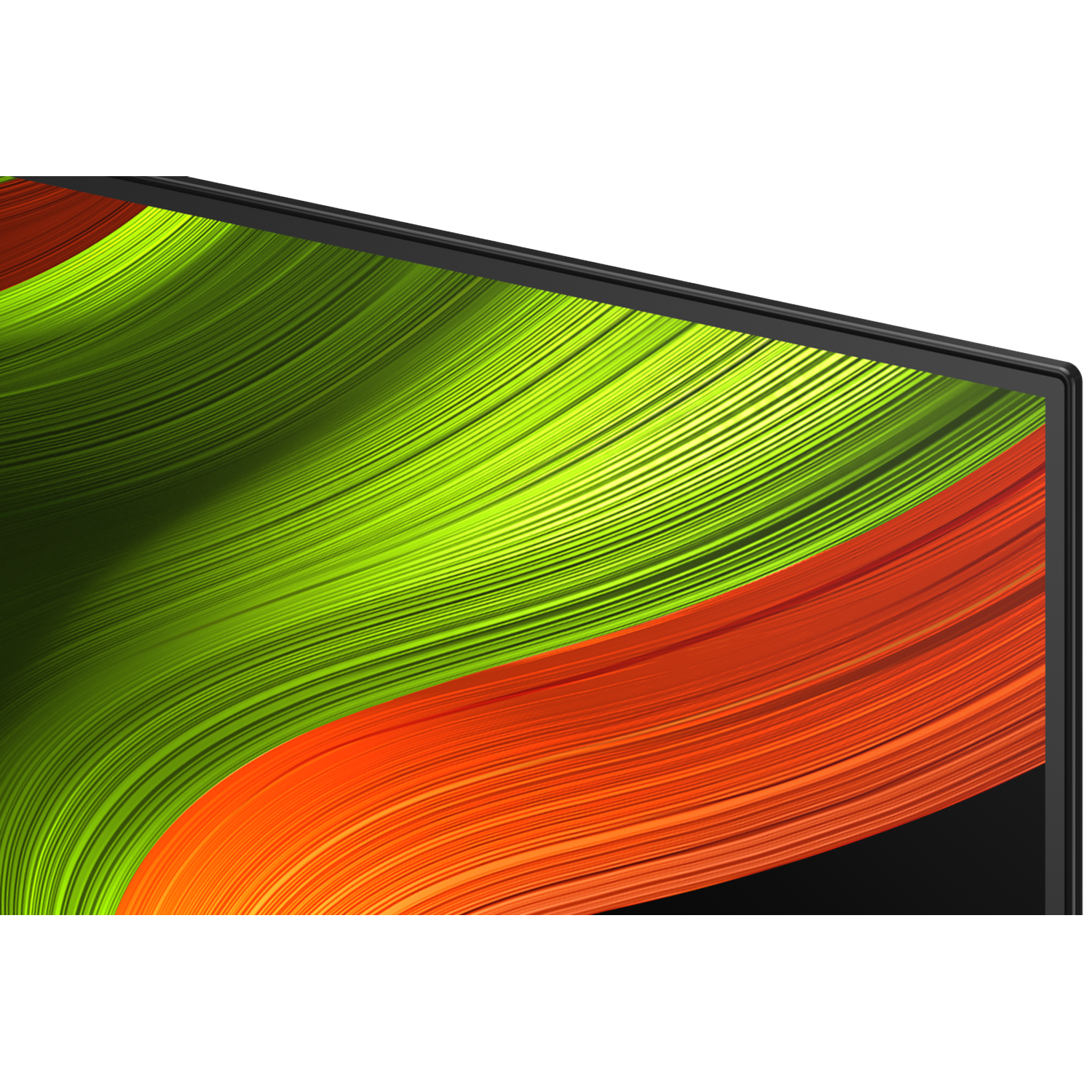 Abstracte lijnen in oranje en groen op een donkere achtergrond.