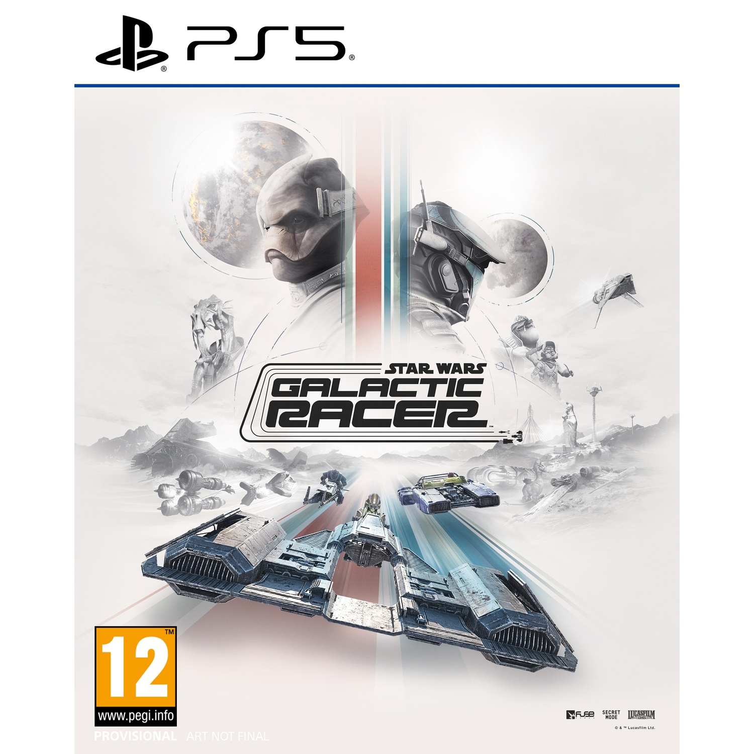 Art de boîte Star Wars Galactic Racing 2 PS5 avec vaisseaux et personnages aliens.