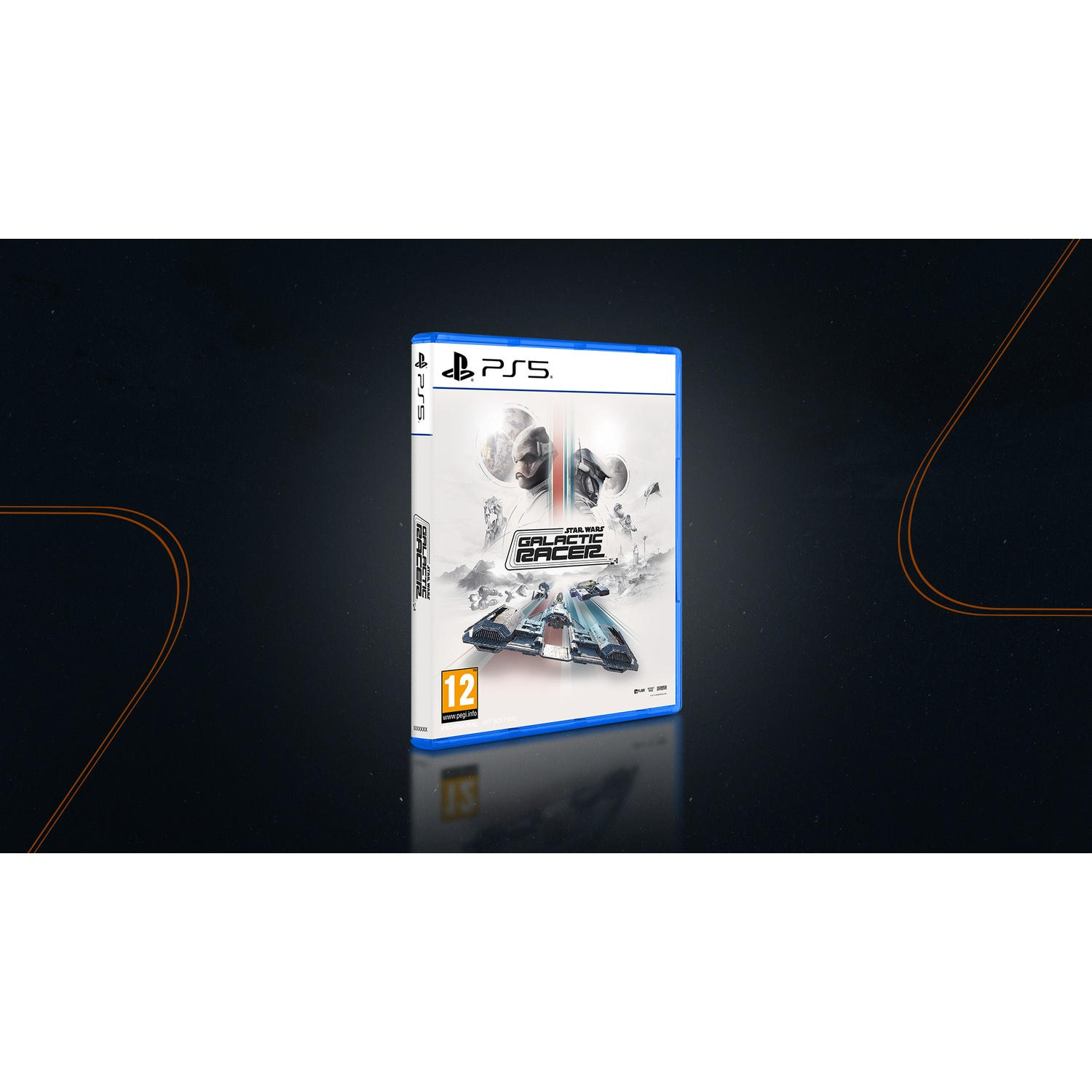 Boîtier de jeu PS5 sur le thème de Star Wars : un véhicule de course fonce sur une planète alien.