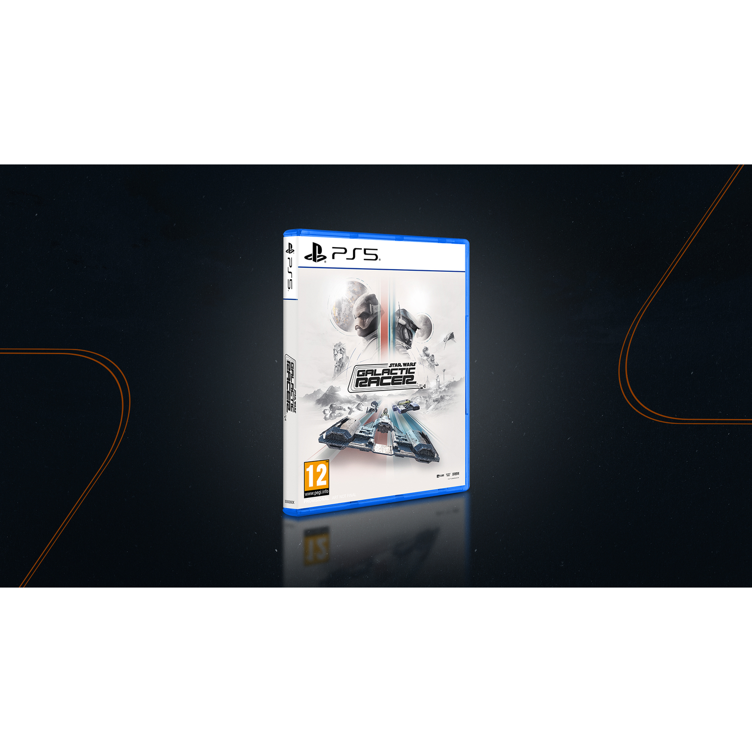 Playstation 5 speldoosje voor Star Wars: Galactic Racer met ruimteschepen.