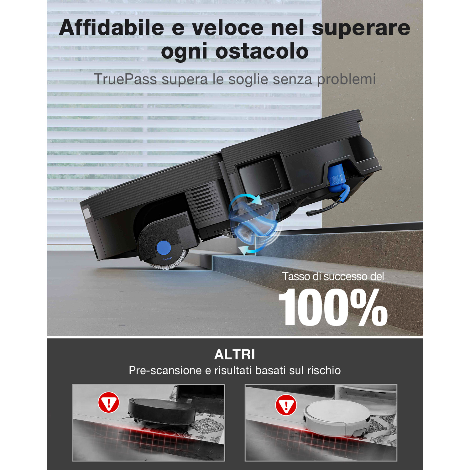 Un robot aspirapolvere supera gradini con un successo del 100%.