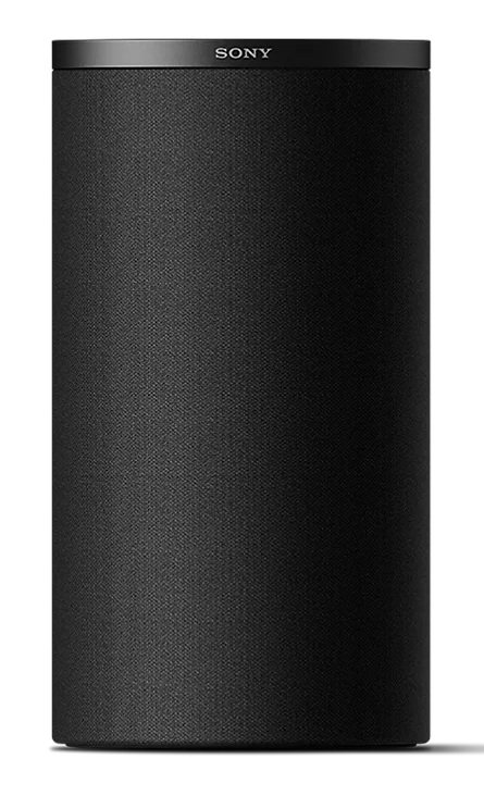 Czarny, cylindryczny głośnik z logo Sony na górze.