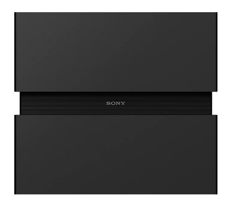 Czarny głośnik Sony z poziomymi rowkami pośrodku.