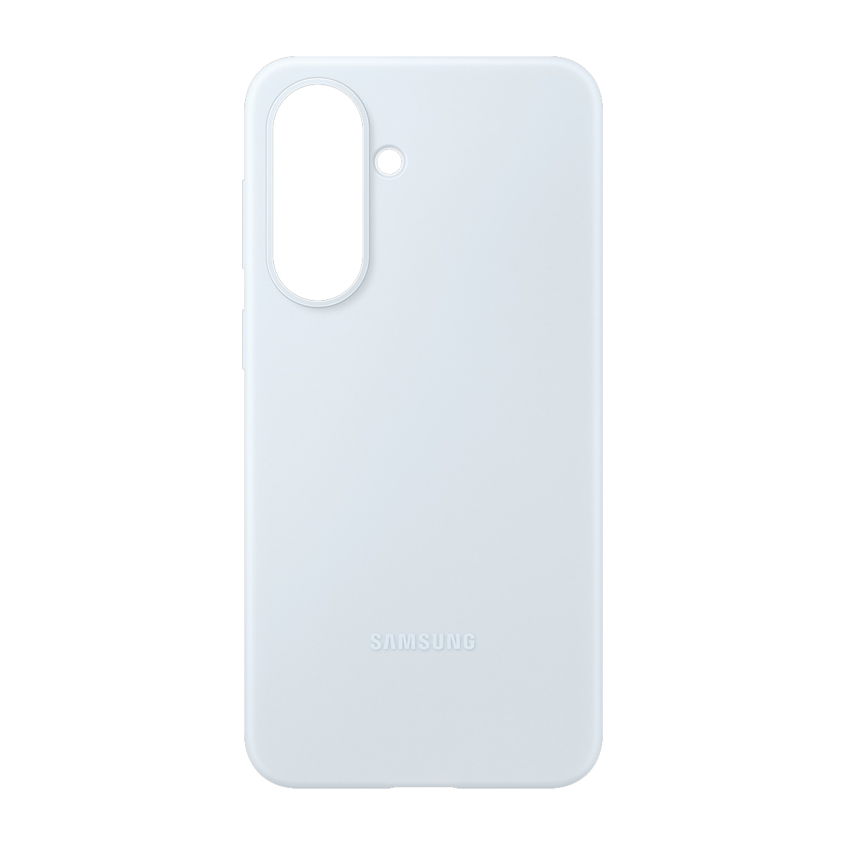 Kamera kesimi ve Samsung logosu bulunan açık mavi telefon kılıfı.
