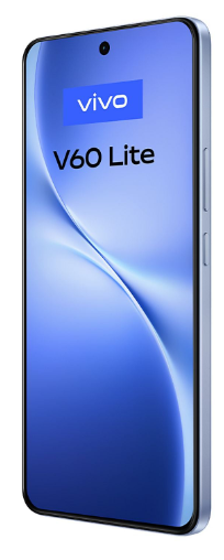 Mavi grafik arka planlı, açık mavi Vivo V60 Lite akıllı telefon.