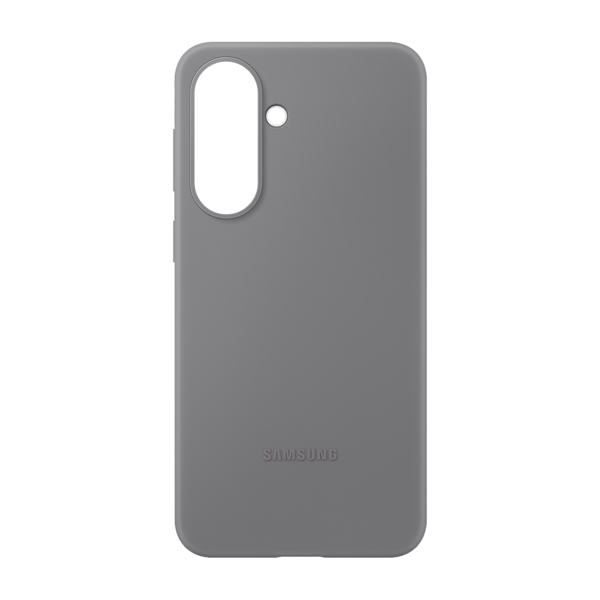Kamera ve logo için kesimli gri Samsung telefon kılıfı.
