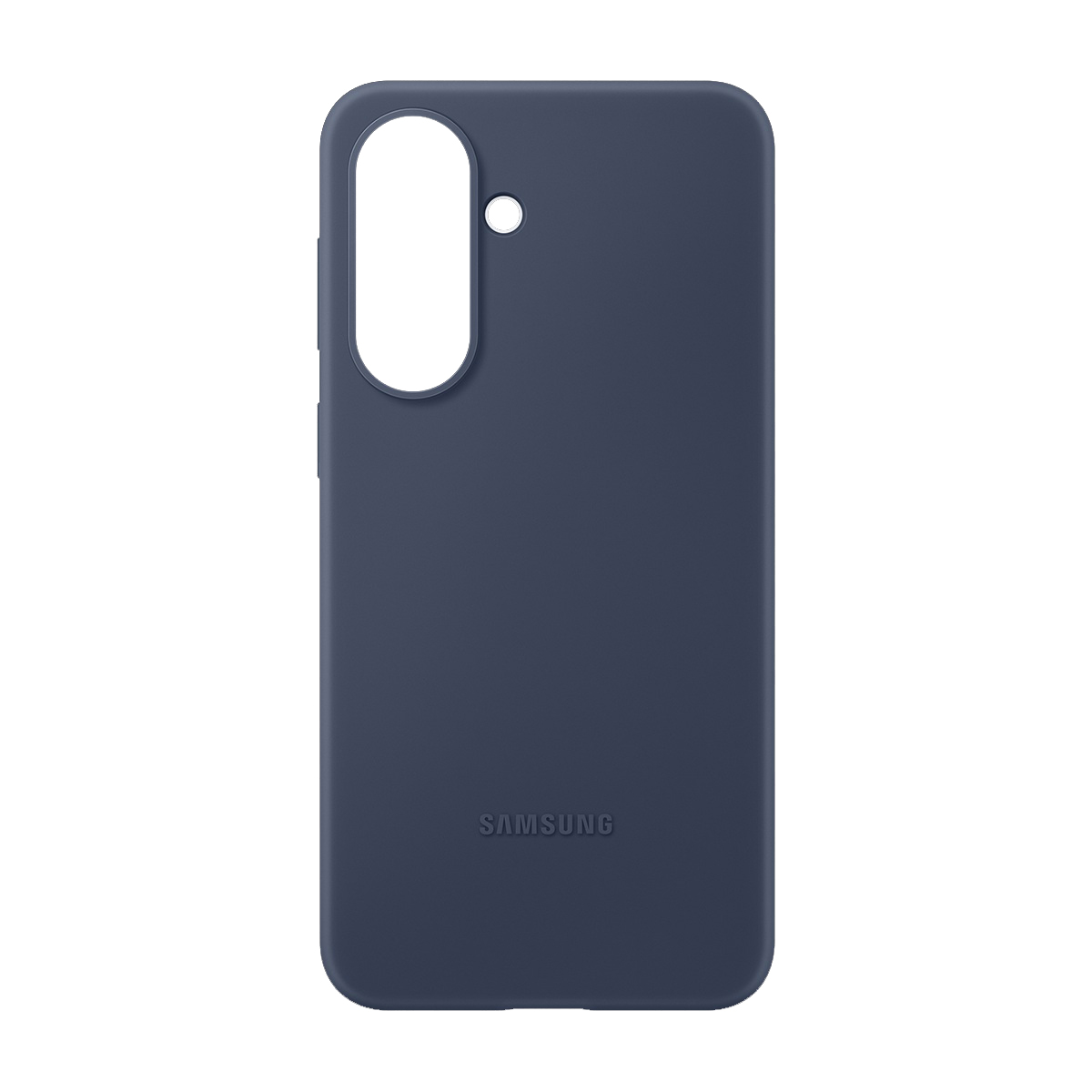 Kamera oyuntulu, logolu lacivert Samsung telefon kılıfı.