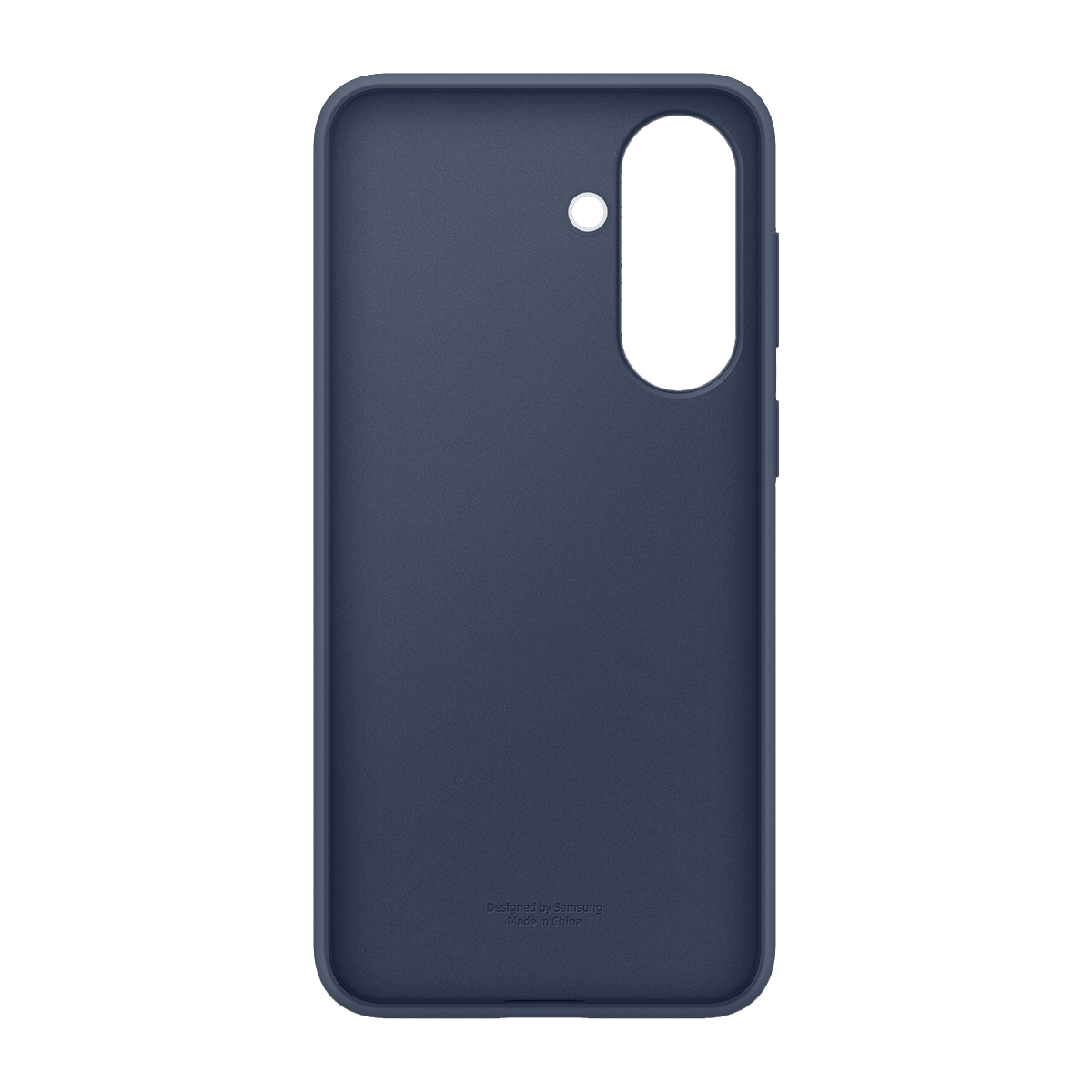 Koyu mavi telefon kılıfı, kamera ve düğmeler için kesiklere sahip.