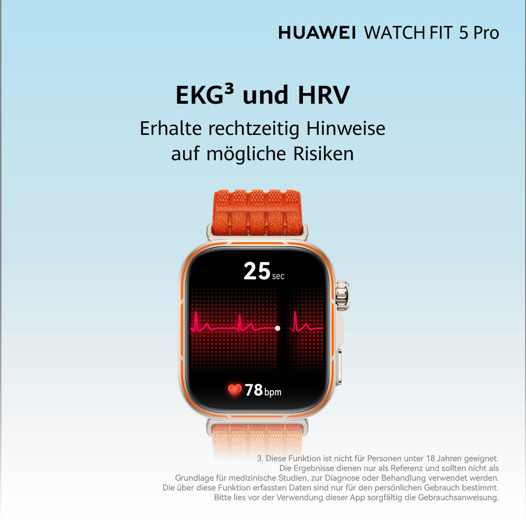 Huawei Watch Fit 5 Pro mit EKG/HRV-Anzeige, Herzfrequenz 78 bpm.
