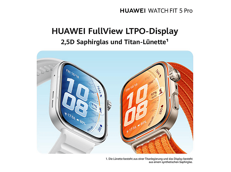 HUAWEI WATCH FIT 5 Pro Smartwatch Fluorelastomer, 130-210 mm, White