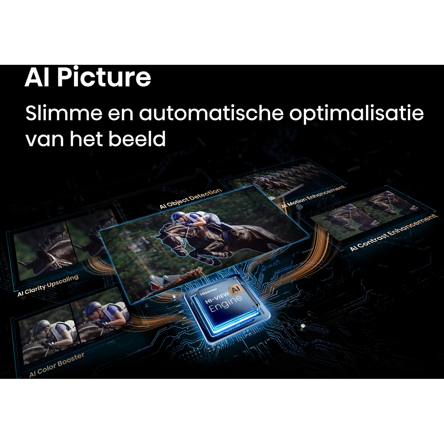 AI Picture: AI Object Detection, AI Motion Enhancement, AI Contrast Enhancement, AI Clarity, AI Color Booster.