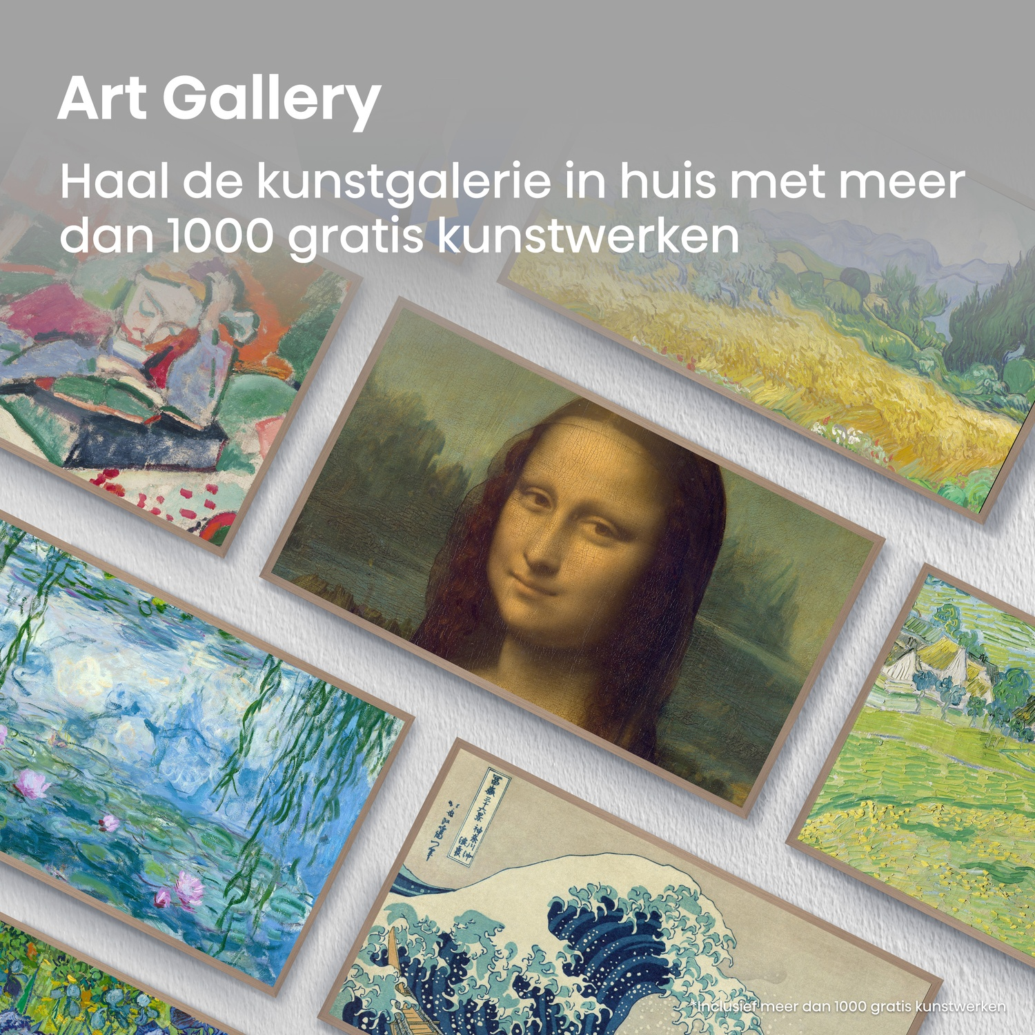 Collage van kunstwerken, waaronder Mona Lisa en Sterrennacht.