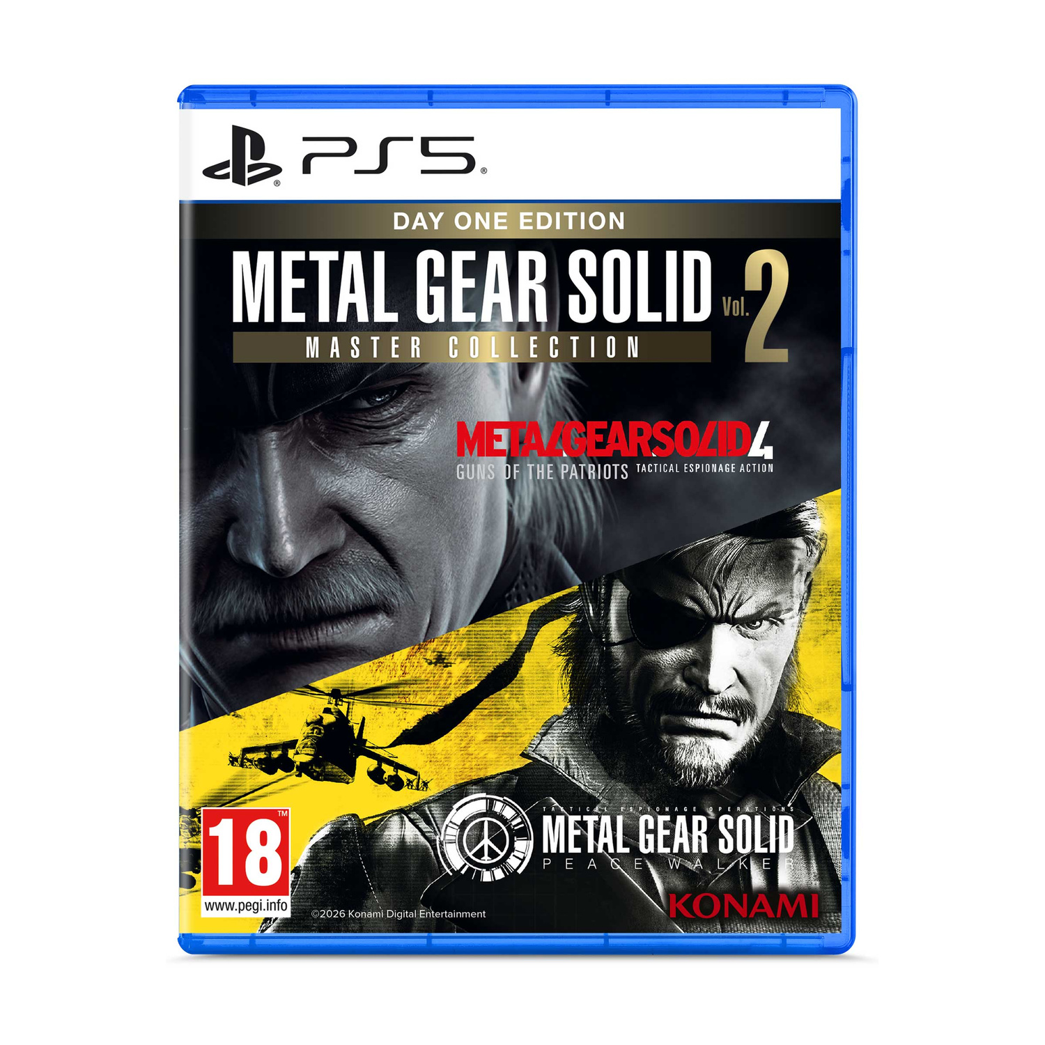 Custodia gioco PS5 per Metal Gear Solid: Master Collection con personaggi ed elicottero.