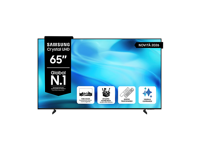 Samsung Crystal AI TV 65" UE65U8000HUXZT 4K, Processore 4K, 4K Upscaling, Motion Xcelerator, HDR, Contrast Enhancer, OTS Lite, Metal Stream Design, Vision Smart TV, 2026