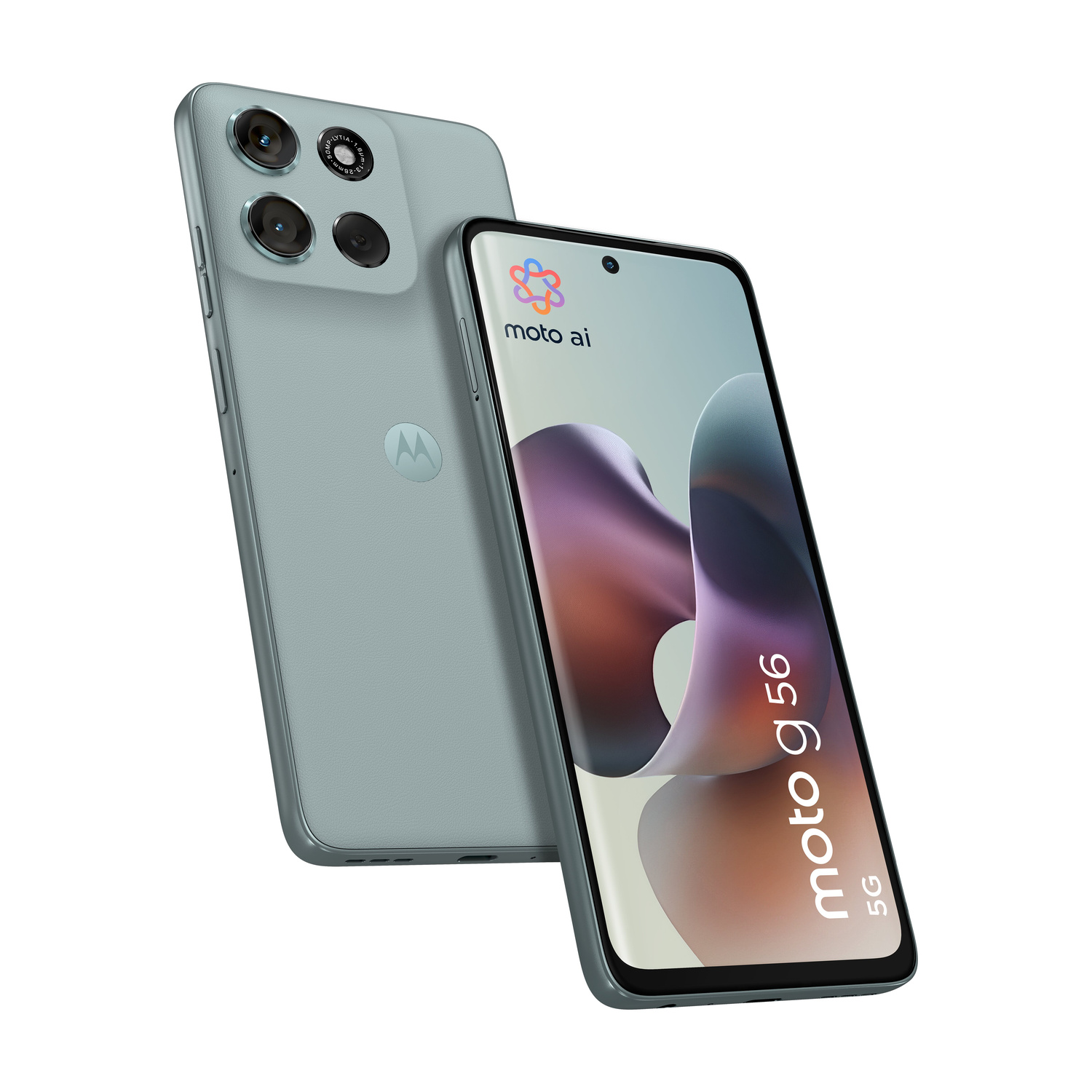 Due smartphone grigio chiaro con fotocamere e logo Moto, uno è dietro l'altro.