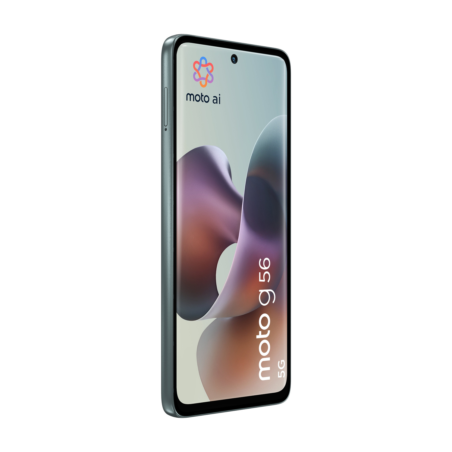 Uno smartphone grigio con testo "moto g 56 5G" e logo Moto AI.