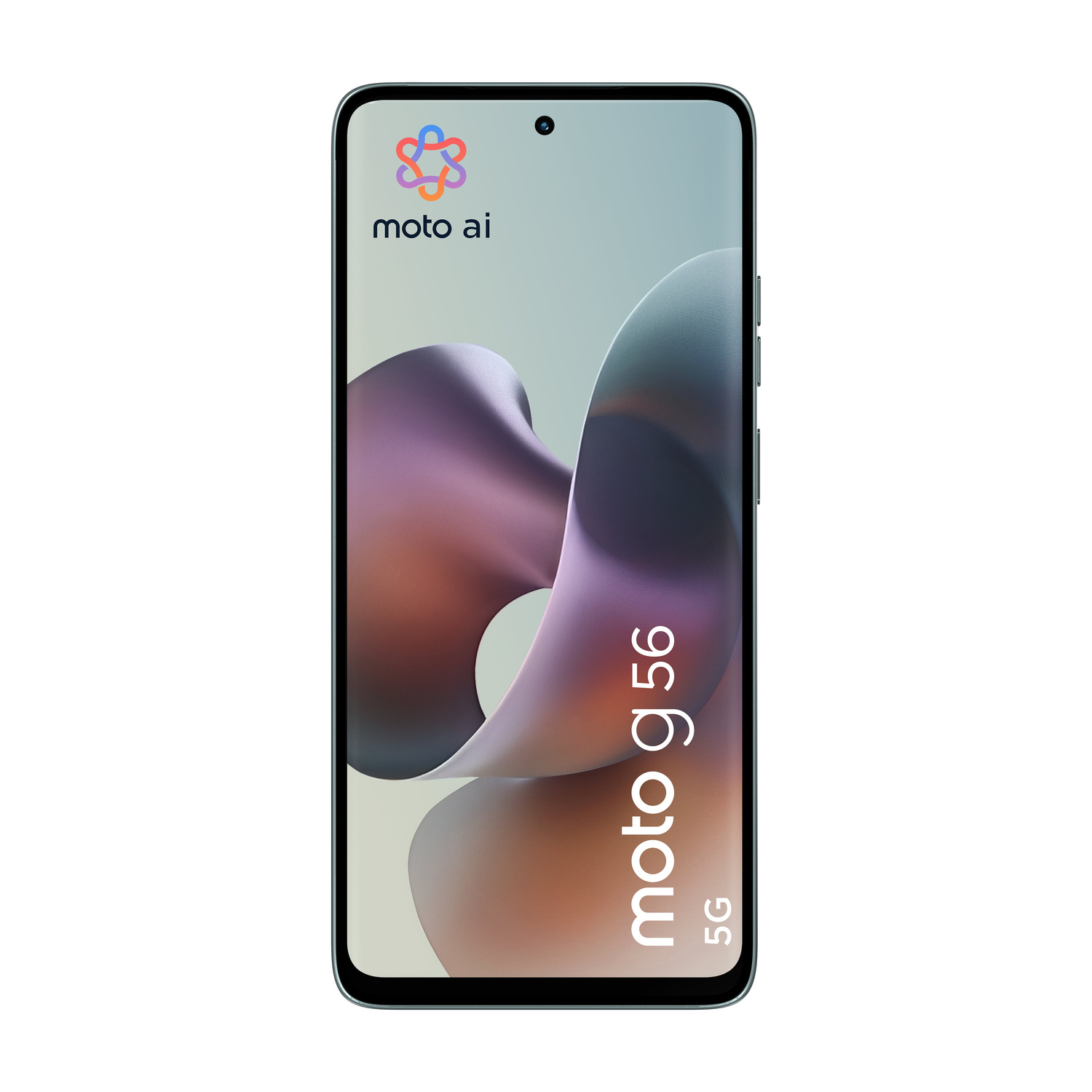 Uno smartphone Moto G 56 mostra il logo Moto AI sul display.