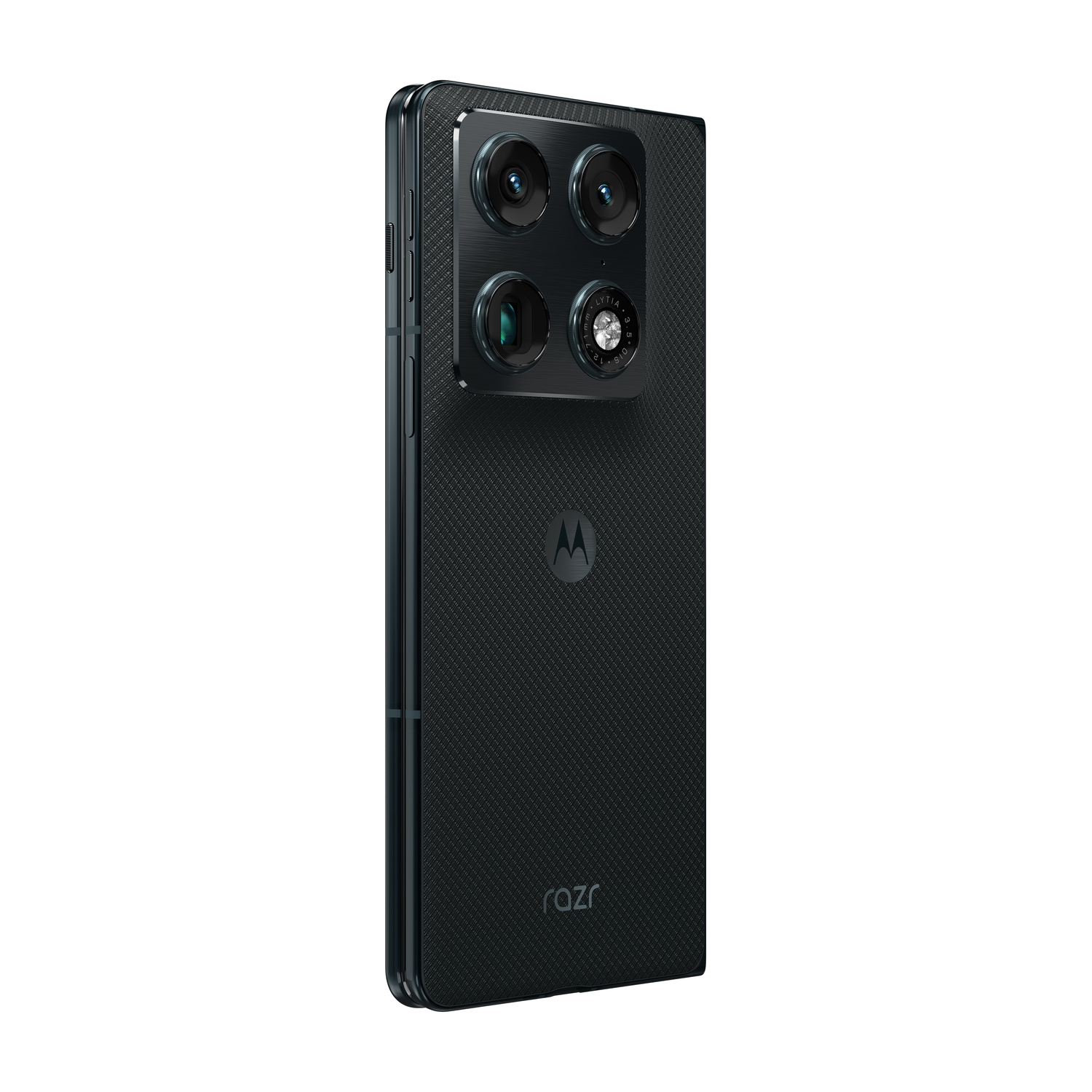 Smartphone Motorola Razr nero con quattro fotocamere sul retro.