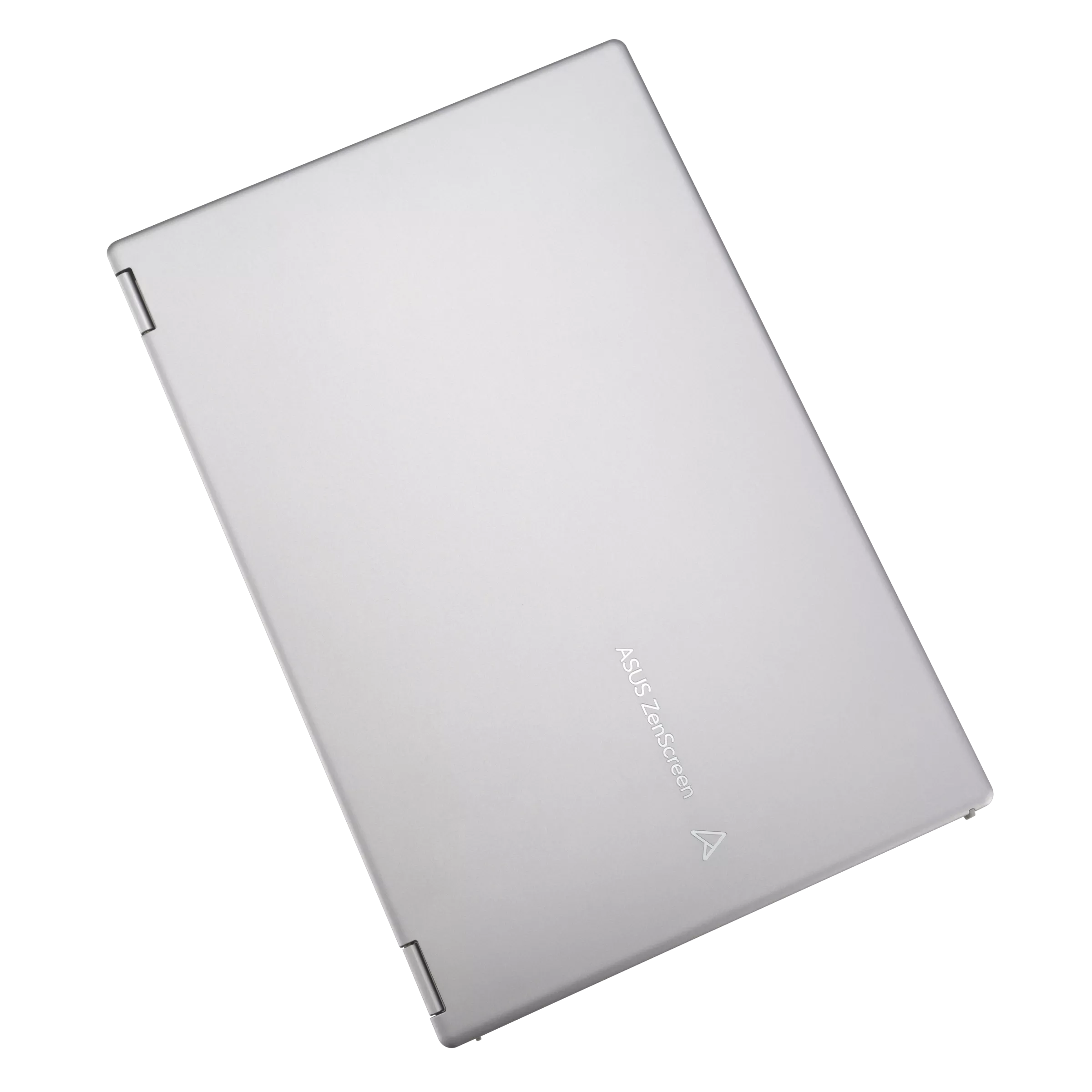 Egy zárt, ezüst laptop ASUS ZenScreen logóval a fedelén.