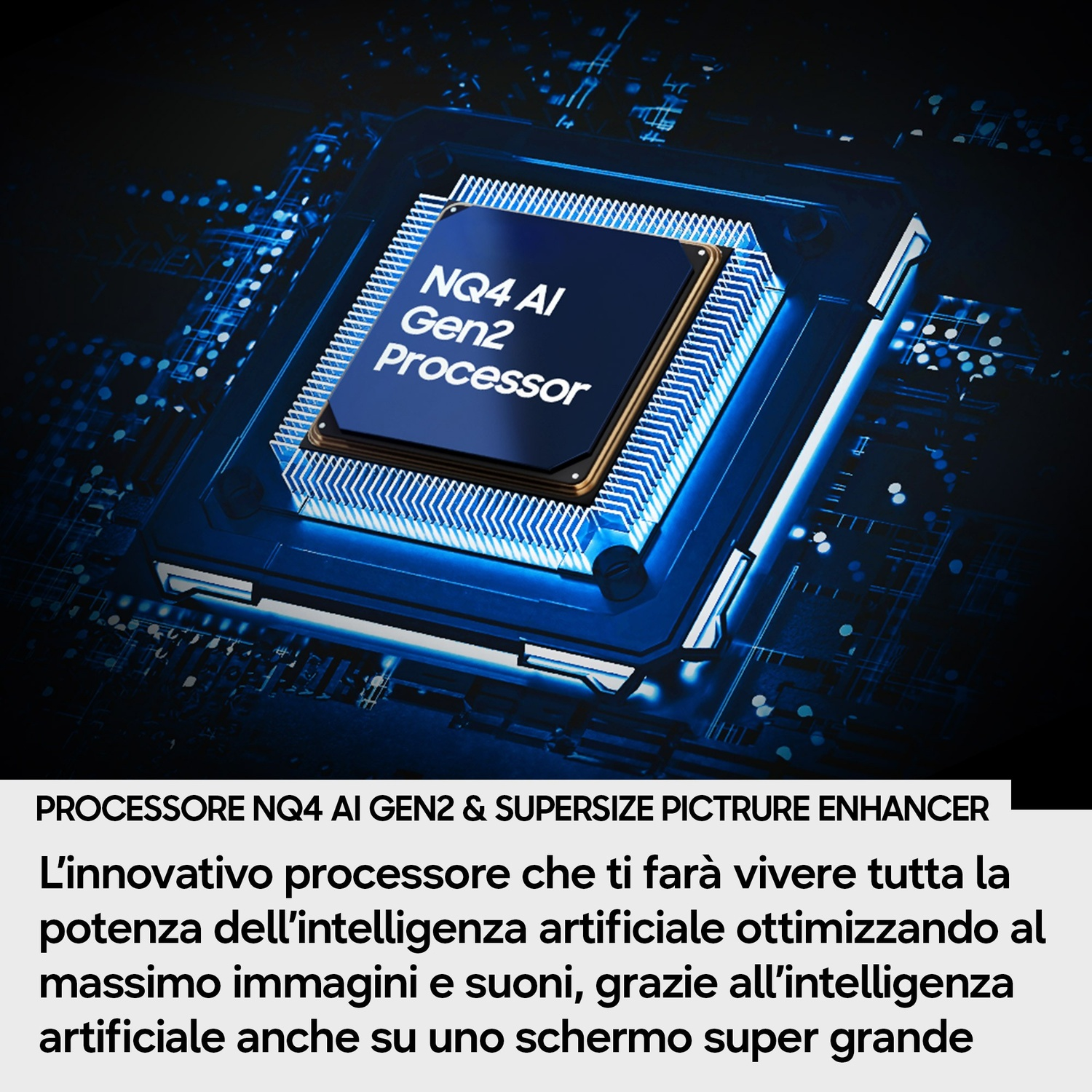 Un processore NQ4 AI Gen2 su una scheda elettronica con luci blu.