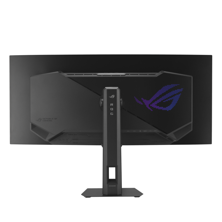 Fekete monitor hátulja ROG logóval és "Republic of Gamers" felirattal.