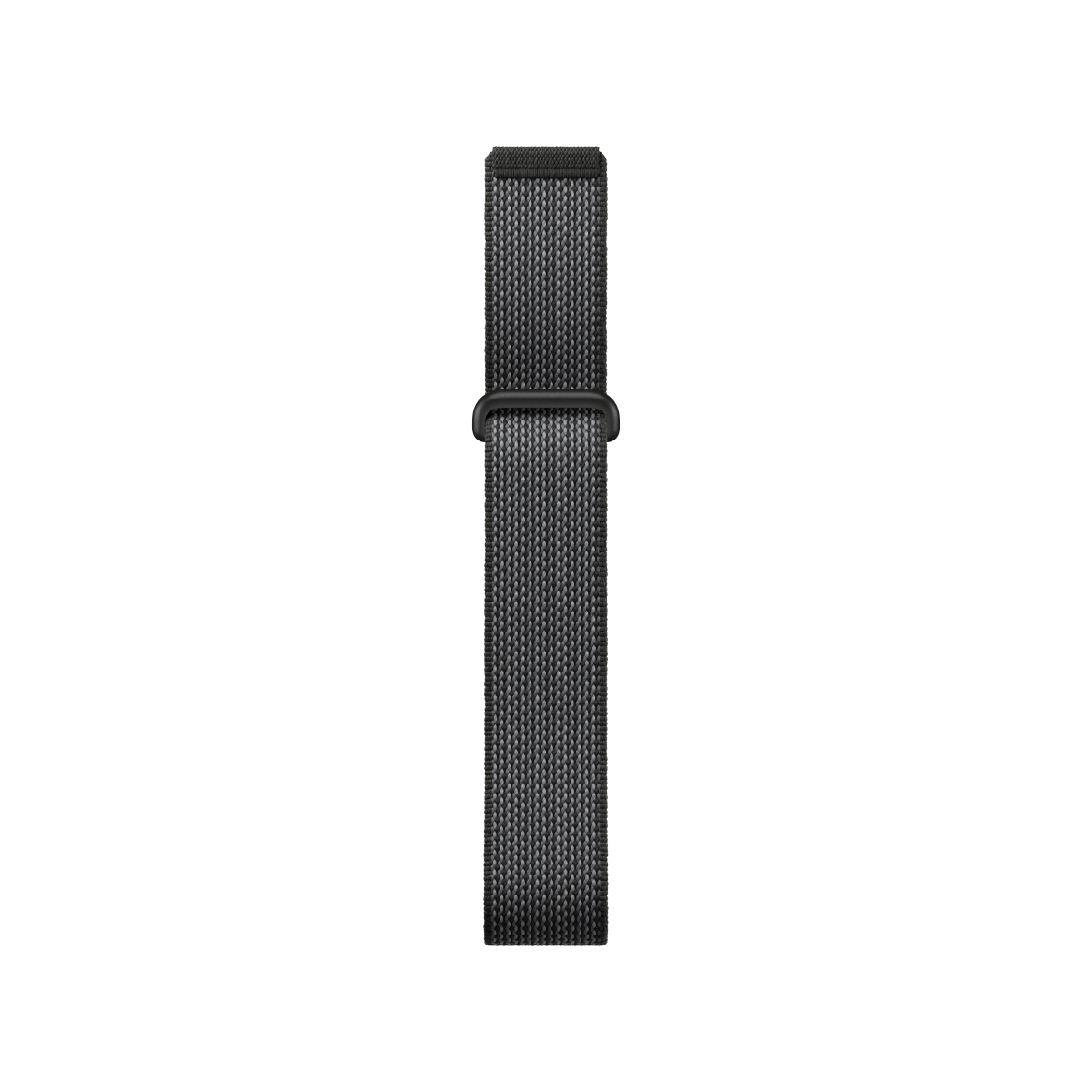 Ein dunkles Stoffarmband mit schwarzer Schlaufe für eine Uhr.