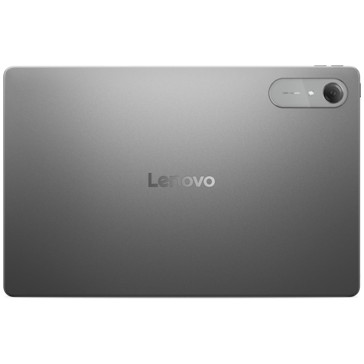 Gray Lenovo tablet with 13MP camera and logo on the back.