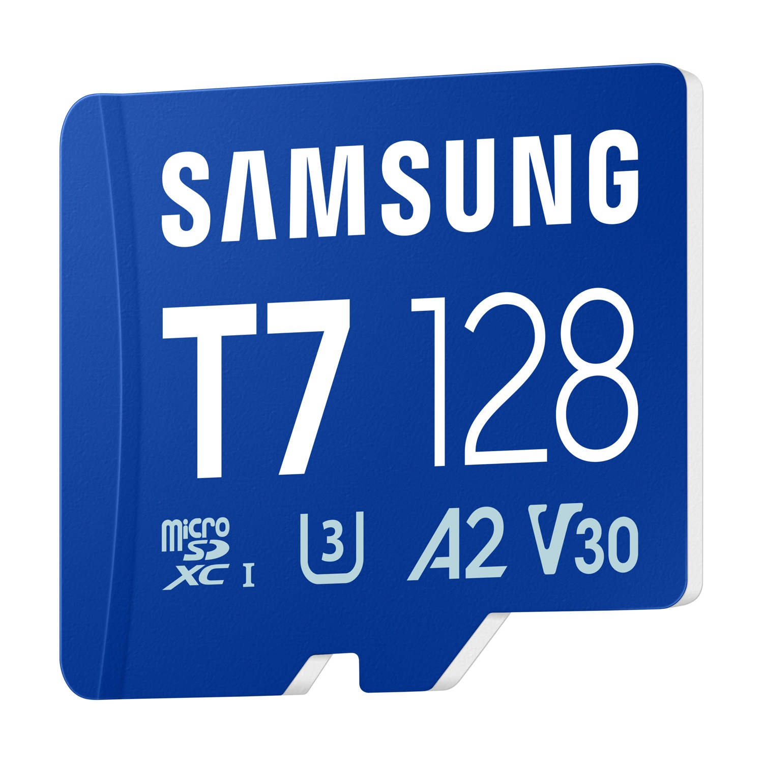 Scheda di memoria Samsung T7 128GB microSDXC con marchi U3, A2, V30.