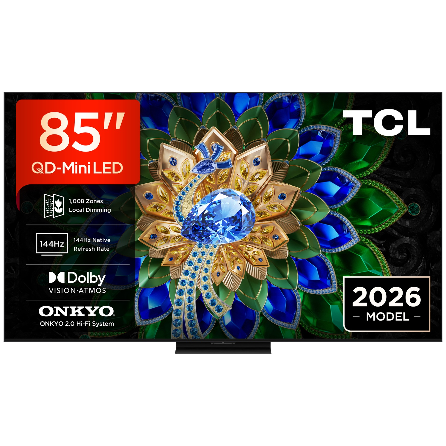 TV TCL 85" QD-Mini LED 144Hz, Dolby Vision/Atmos, système Onkyo. Modèle 2026.