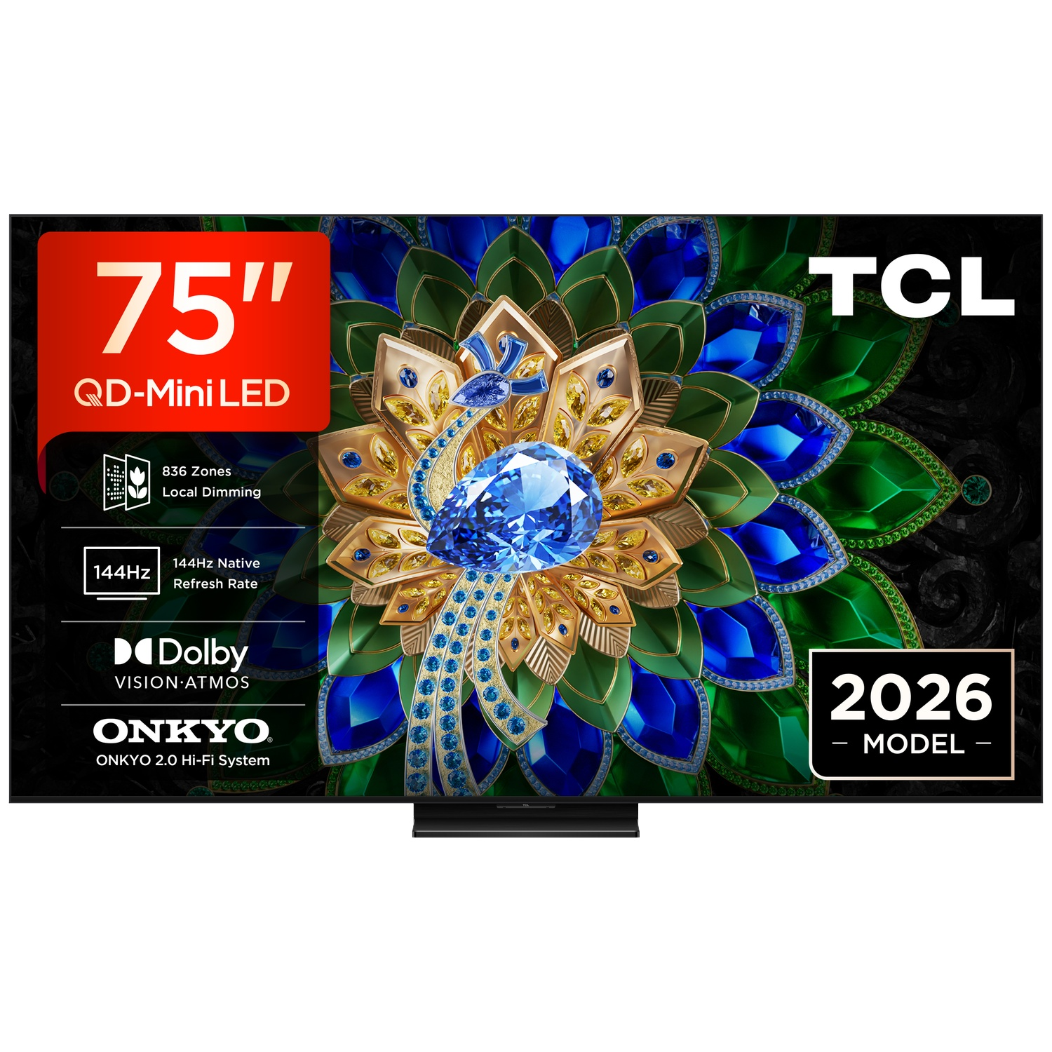 TV TCL 75" QD-Mini LED 144Hz, Dolby Vision, audio Onkyo.
