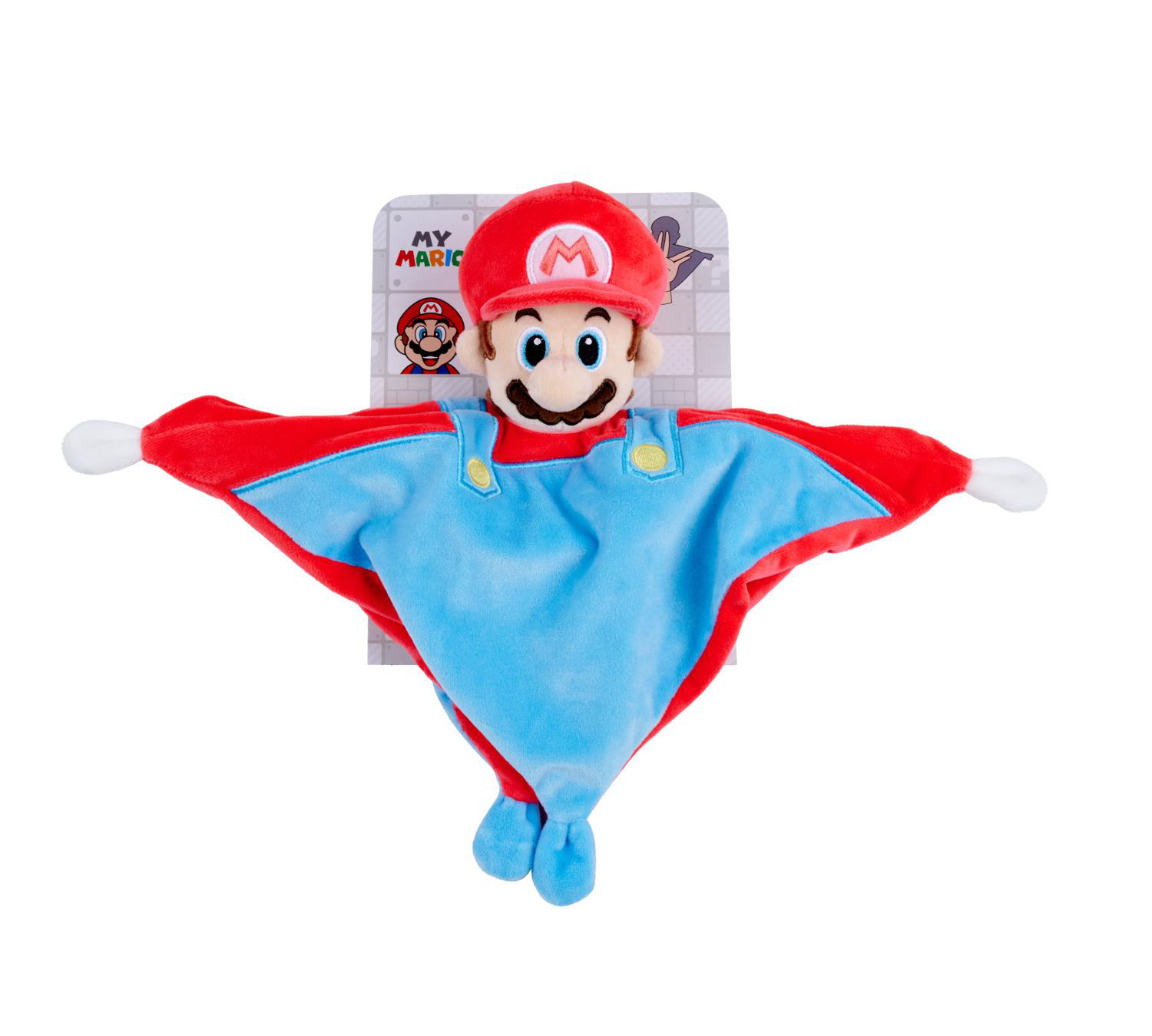 Ein Mario-Plüschtier mit roter Mütze, blauer Latzhose und roten Armen.
