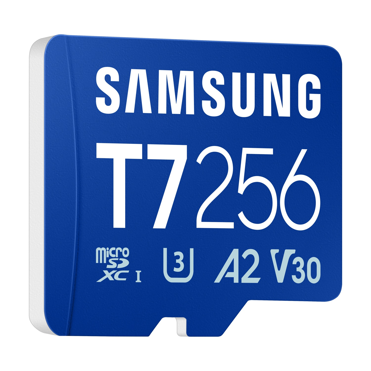 Scheda microSDXC Samsung blu, 256 GB, classe di velocità U3, A2, V30.