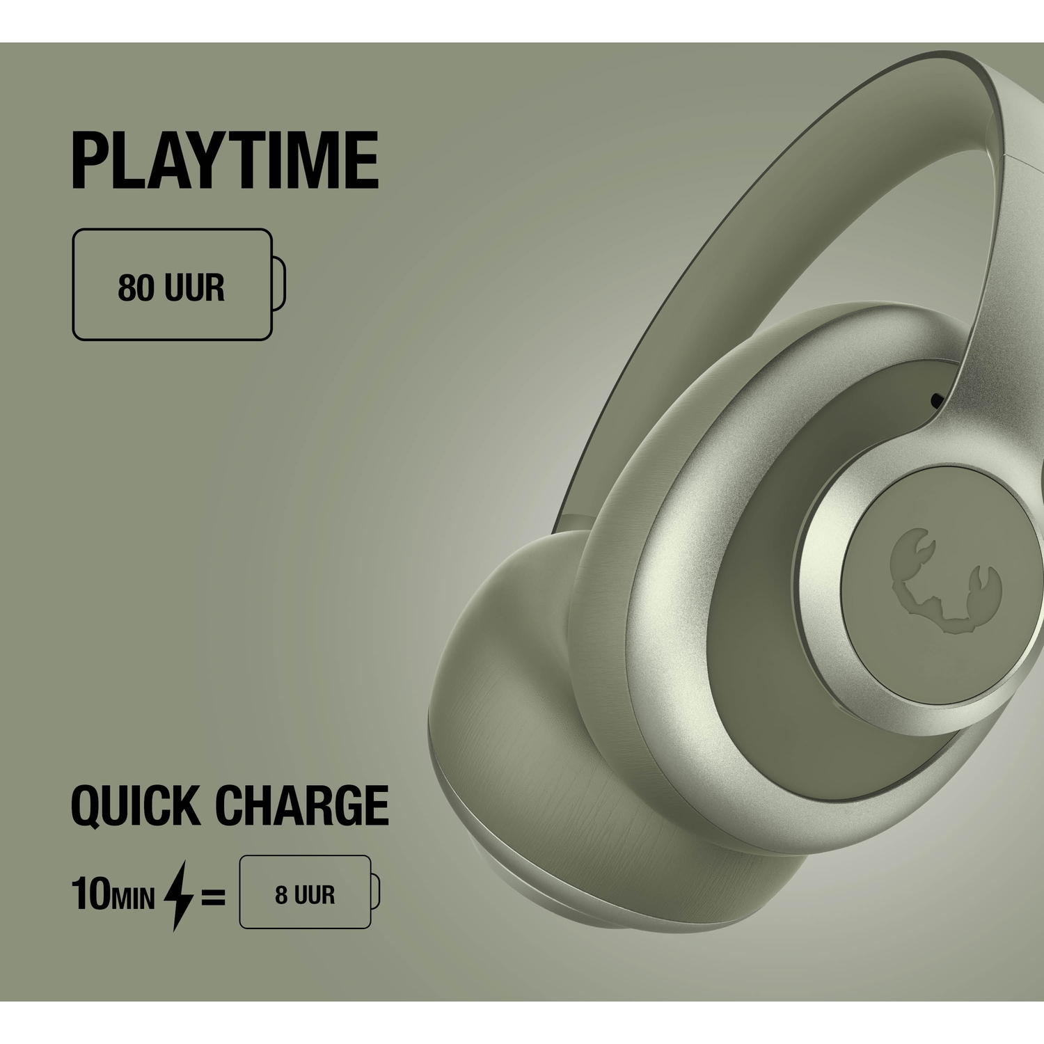 Headphones with 80 hours playtime and quick charge feature.