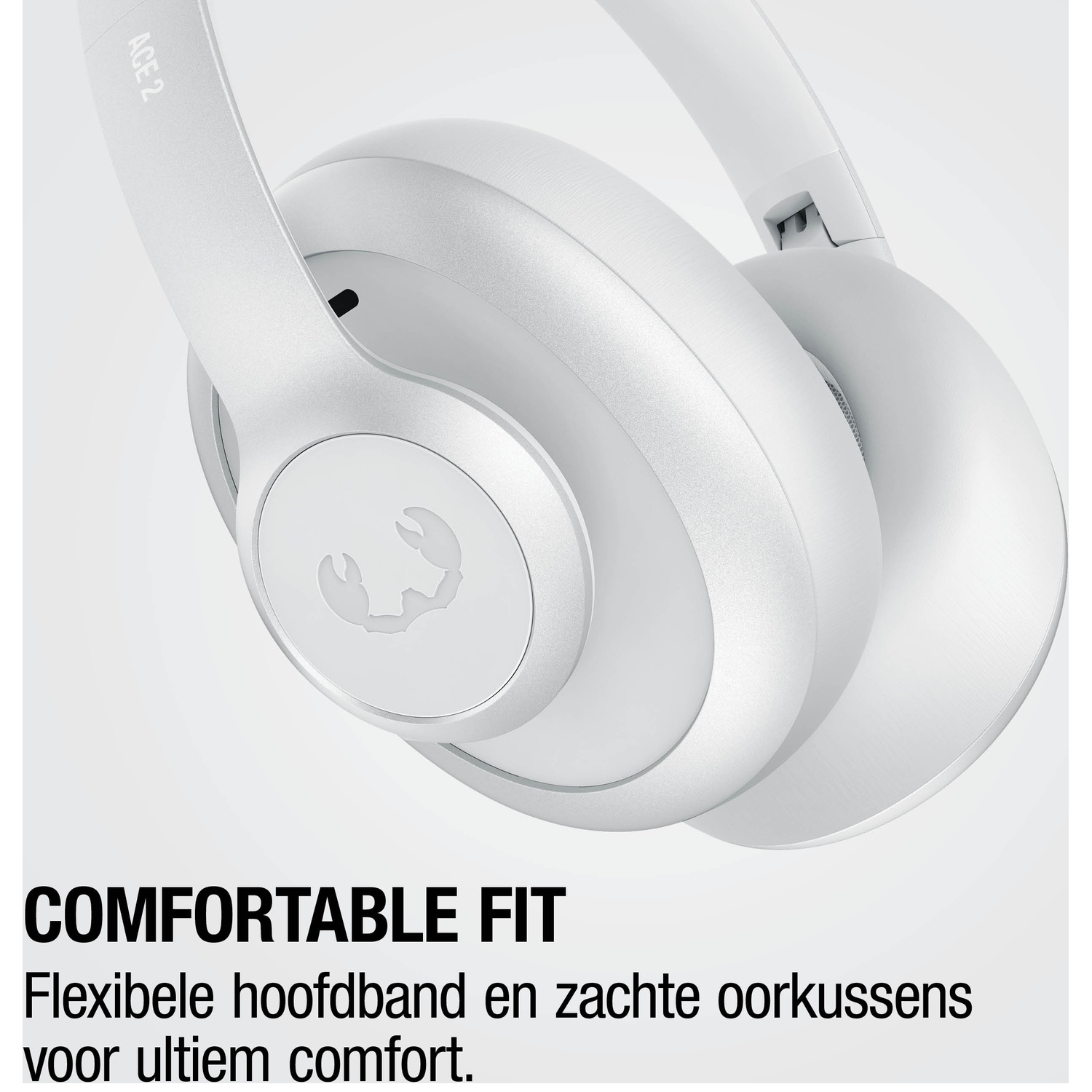 Casque blanc avec arceau rembourré et coussinets.