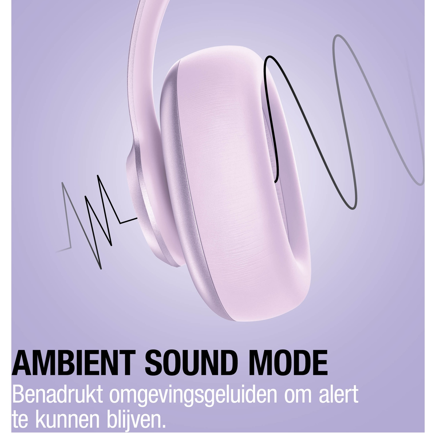 Un casque rose avec des ondes sonores et le texte "AMBIENT SOUND MODE".