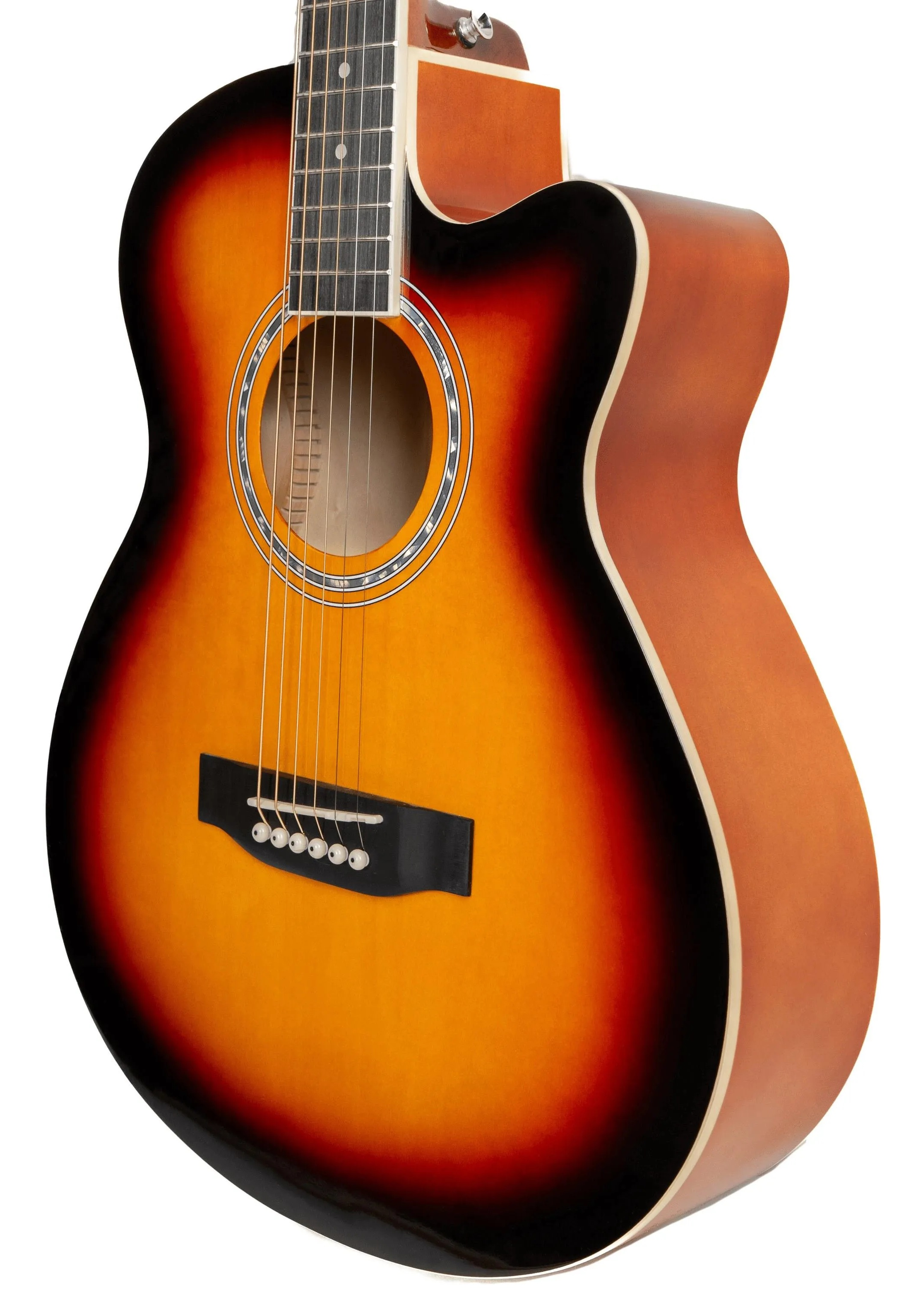 Gitara akustyczna w kolorze sunburst, zbliżenie.