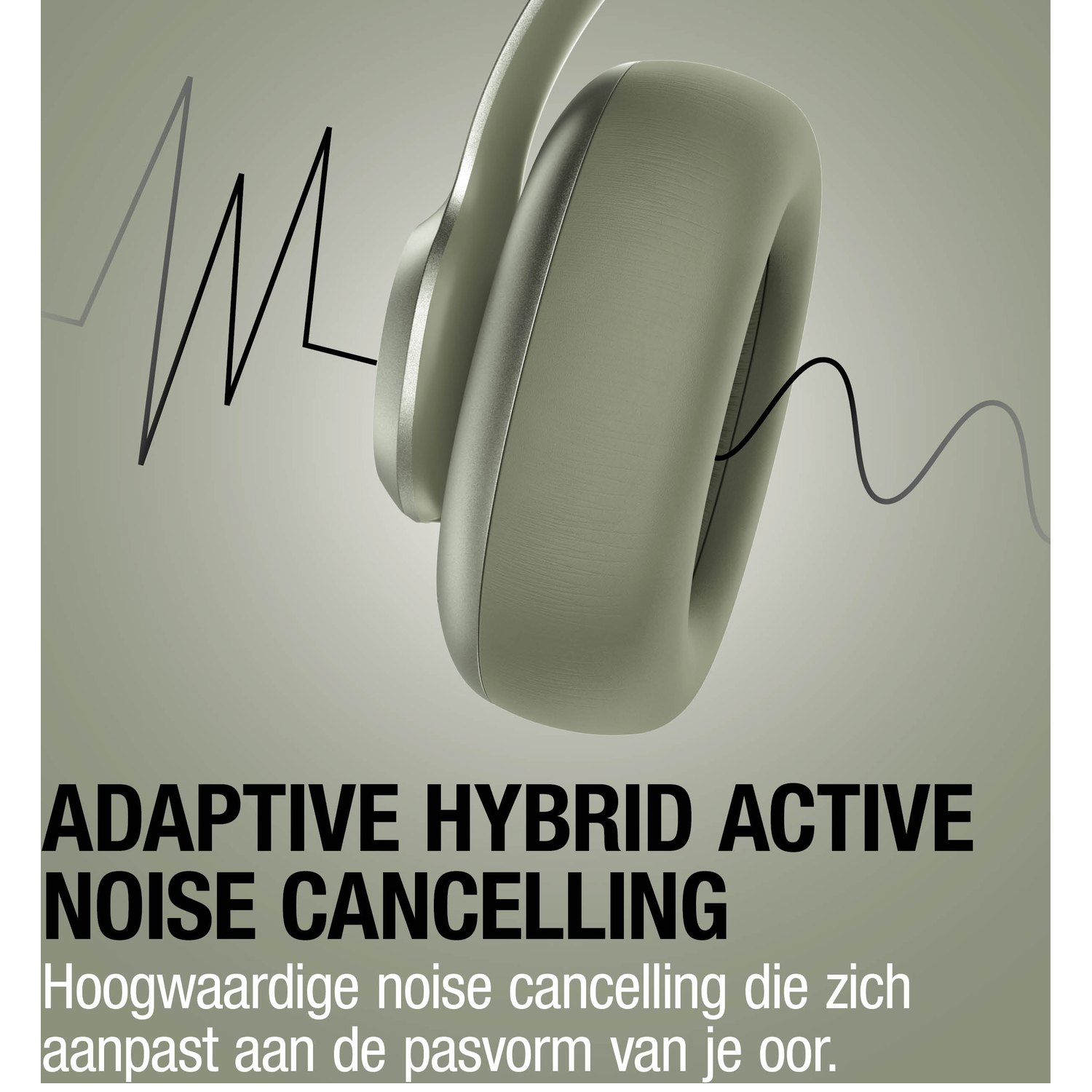 Green headphones with soundwave graphic and text.