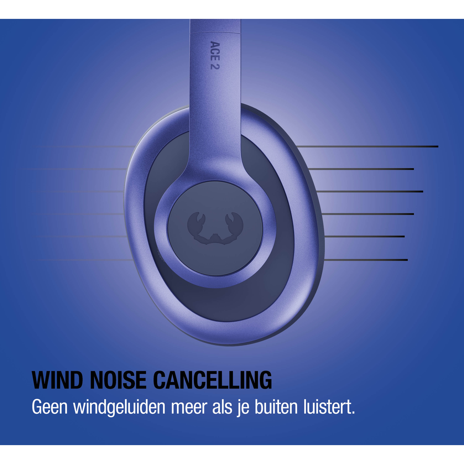 Purple headphones with "ACE 2" and wind noise cancellation.