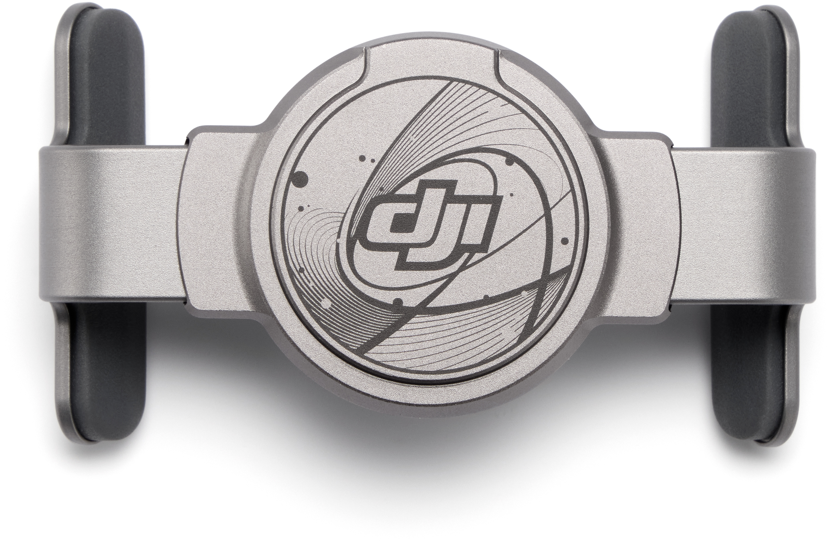 Grauer Gimbal-Stabilisator mit DJI-Logo und dunklen Gummigriffen.